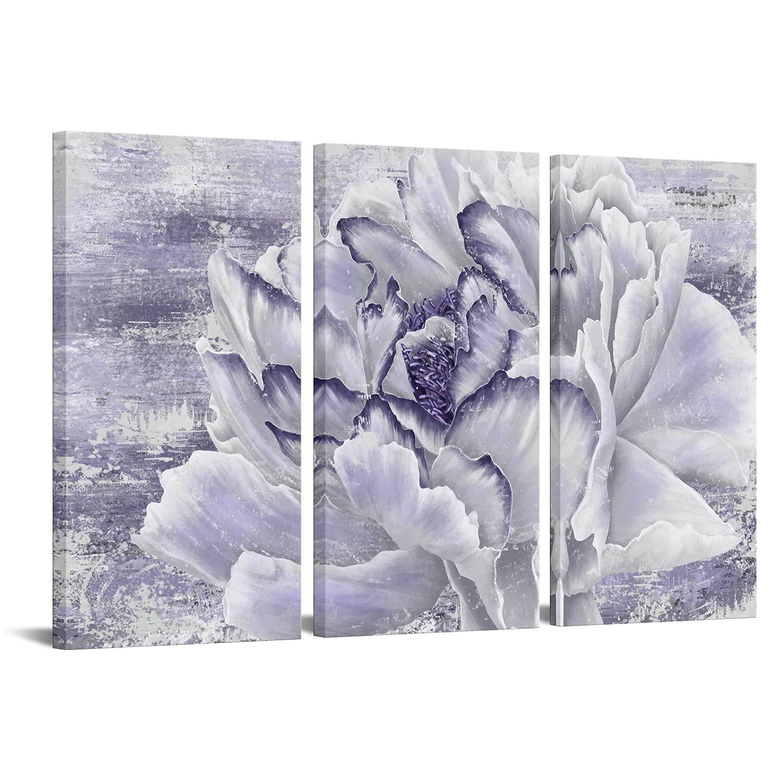Fushvre Purple Floral Canvas Wall Art Light Purple Flower Picture Painting Peony Bedroom Wall Decor Framed Each Piece 16''X32''