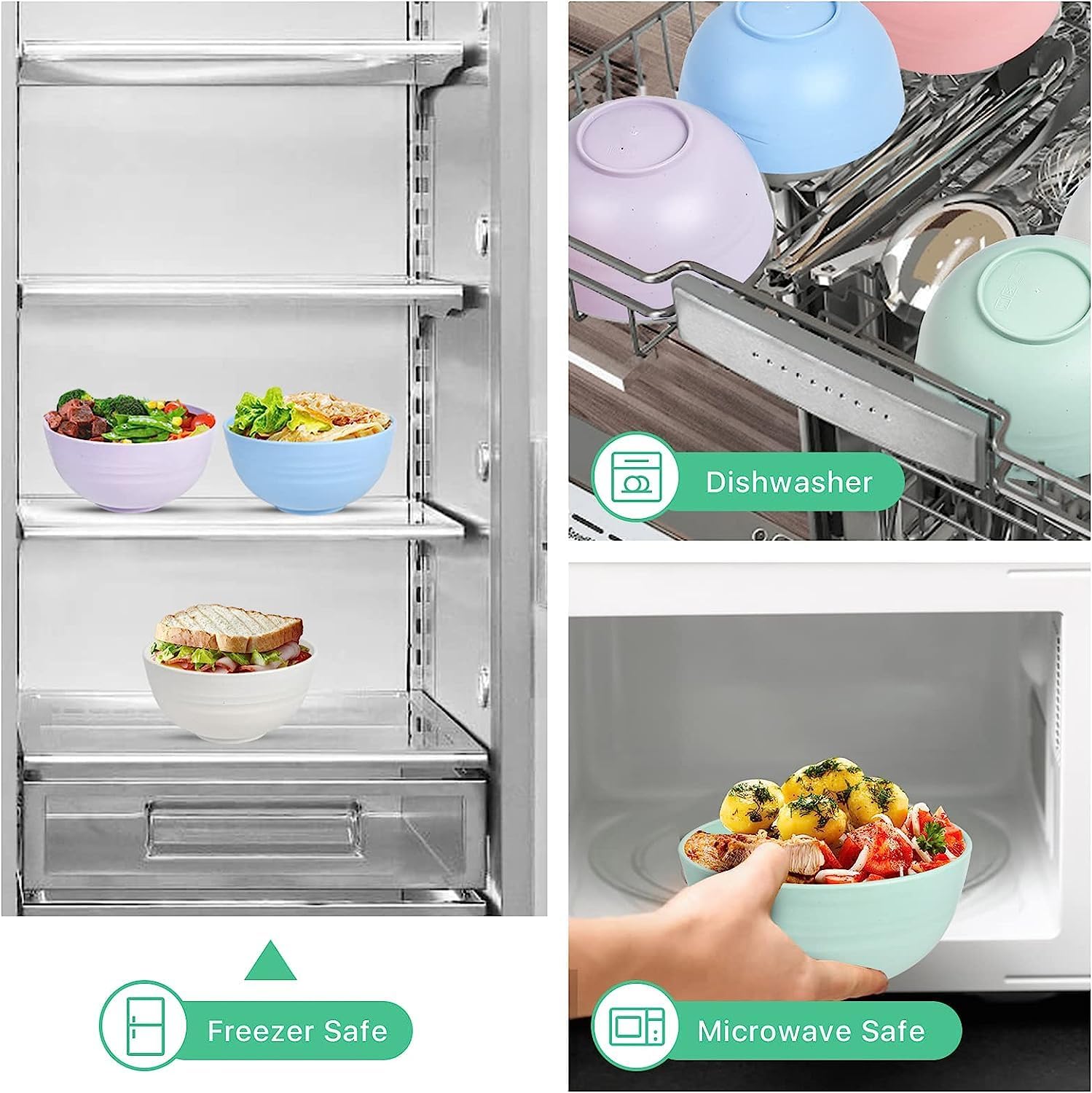 Unbreakable Cereal Bowls, Set Of 4 Dinnerware Wheat Straw Fiber Bowls For Serving Soup, Oatmeal, Pasta And Salad - Microwave And