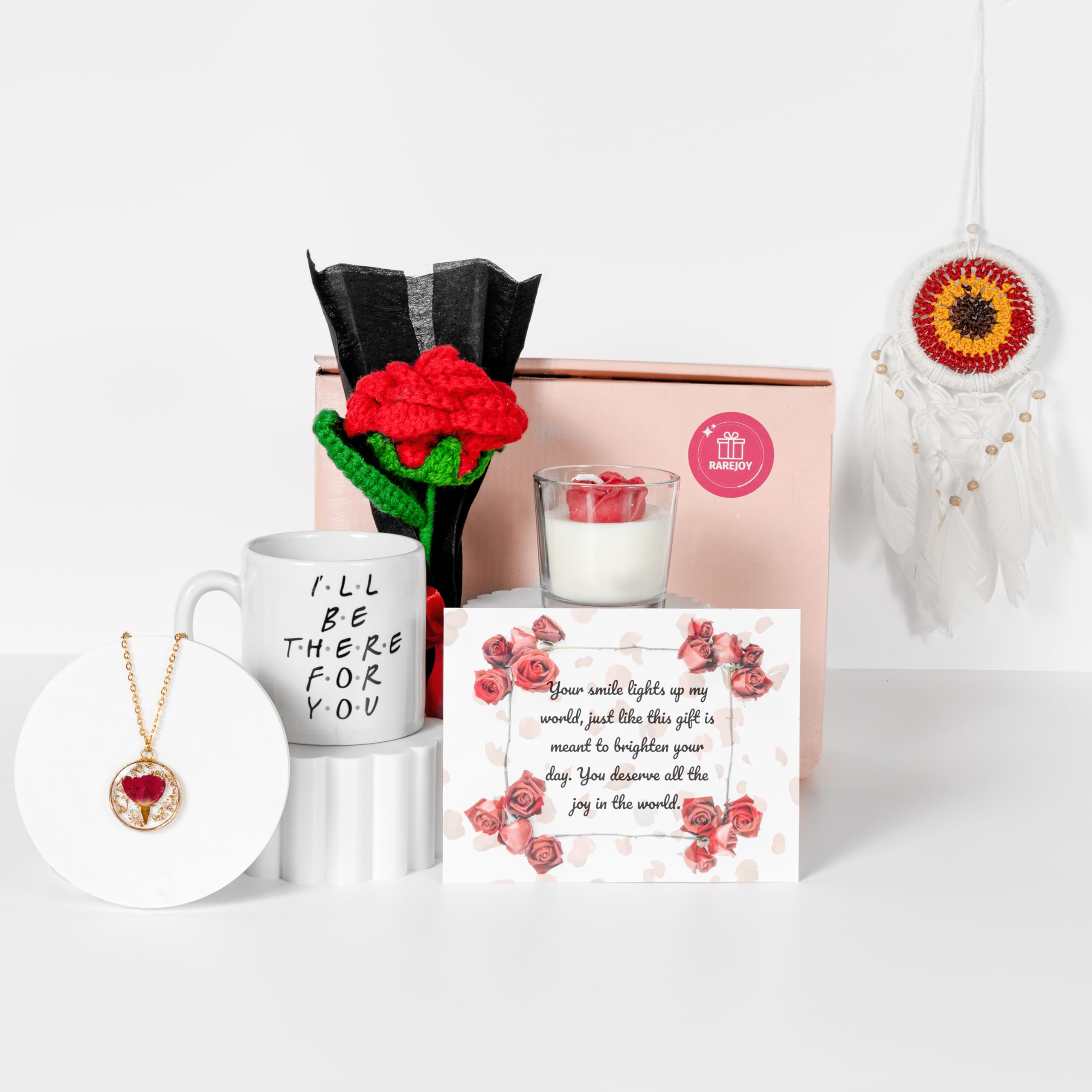 Rarejoy Combo Gift Set For Women, Valentine Gifts, Birthday Gift For Wife, Handmade Dreamcatcher, Scented Candle, Ceramic Mug, G