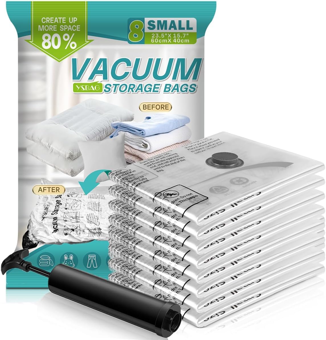 Vacuum Seal Bags For Clothing - Vacuum Storage Bags With Hand Pump, Space Saver Organisers For Travel Luggage Clothes Blankets C