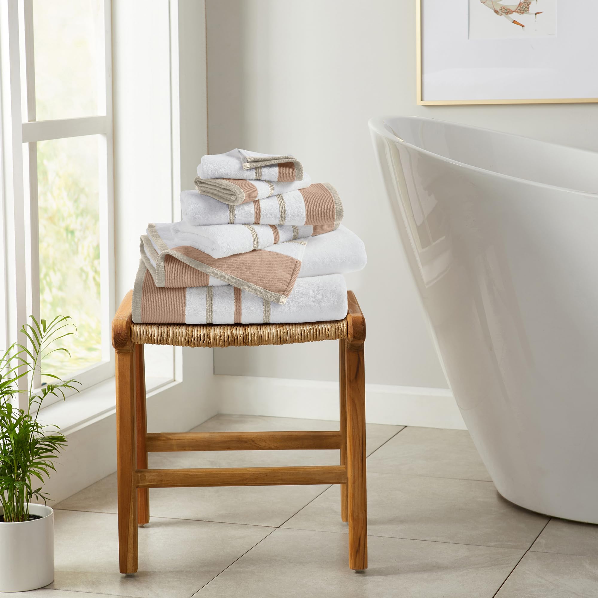 Decorative Bath Towel Set - Combed Cotton 6 Piece Towel Set - 2 Bath Towels, 2 Hand Towels, 2 Washcloths - Luxurious, Ultra-Soft