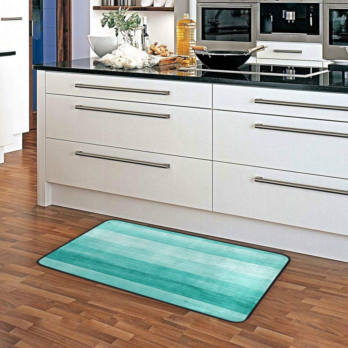 Kitchen Rugs Teal Turquoise Green Wood Design Non-Slip Soft Kitchen Mats Bath Rug Runner Doormats Carpet For Home Decor, 39'' X