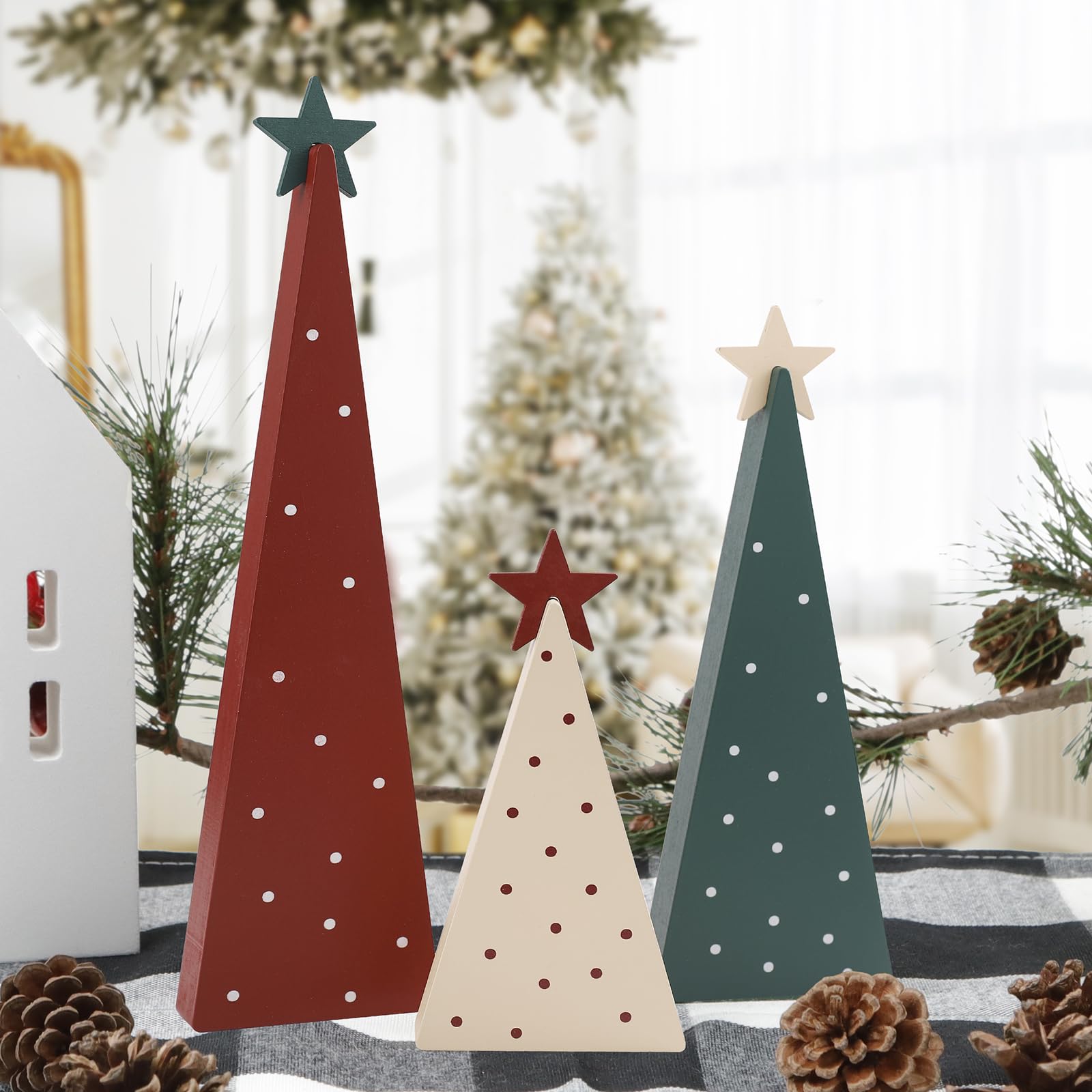 Festalmart Christmas Decorations-Three Sizes Wooden Christmas Tree Sign With Star-Christmas Decorations For Home Shelf Mantel Fi