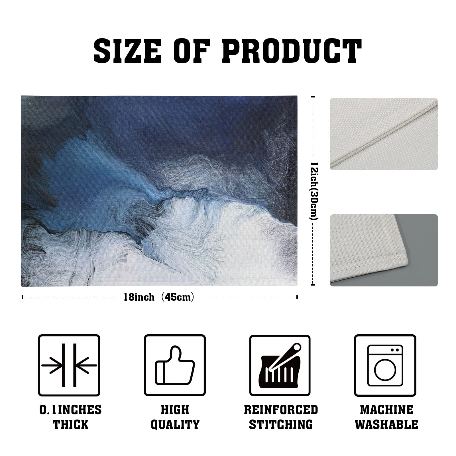 Black Blue Grey White Placemats Set Of 4 Modern Art Abstract Coffee Plate Mat Washable Heat Resistant Linen Place Mats Royal Gra