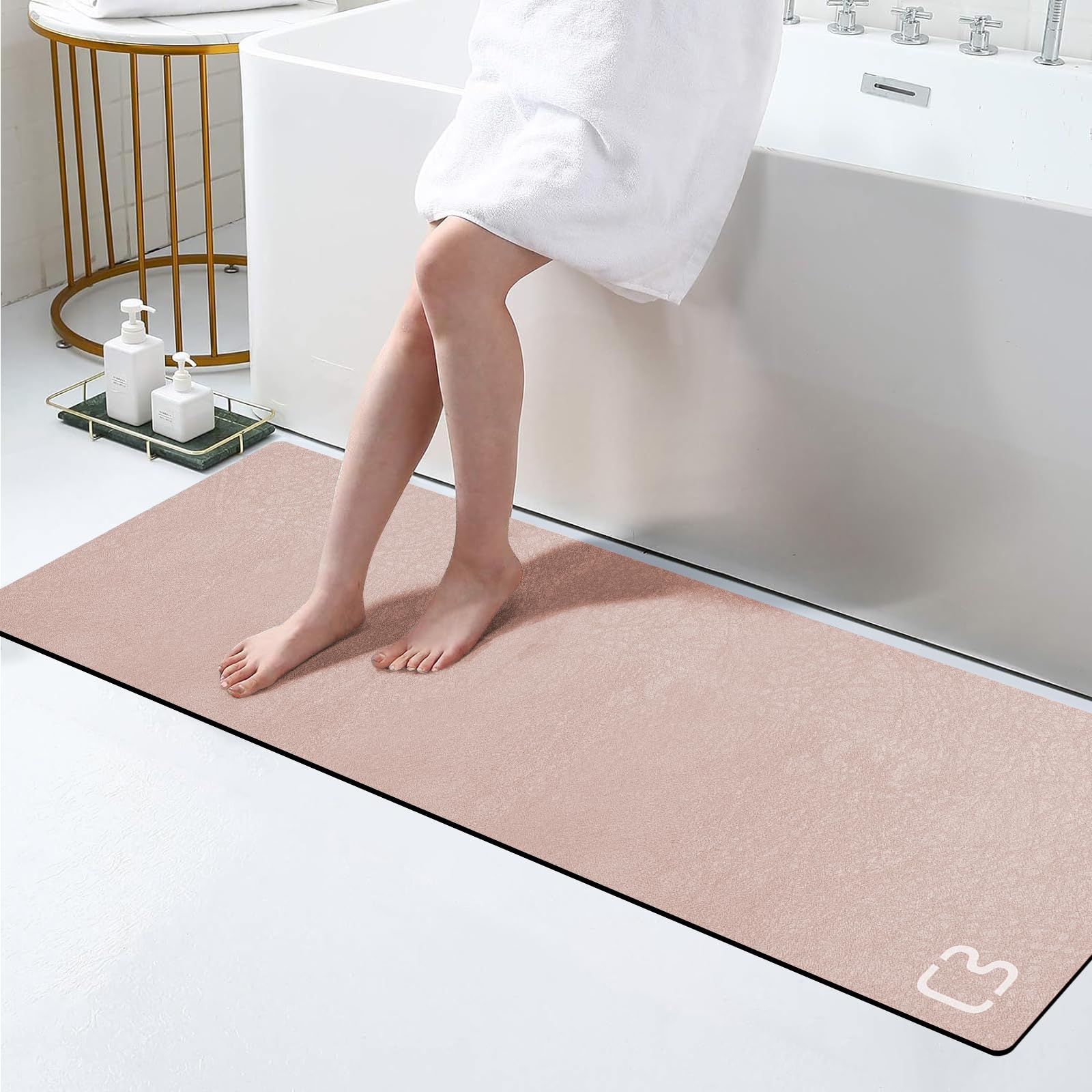 Blush Pink Diatomaceous Earth Bath Mat 15.7''X47.2'' Extra Long Bathroom Mat Large Fast Dry Super Absorbent Non-Slip Rubber Back