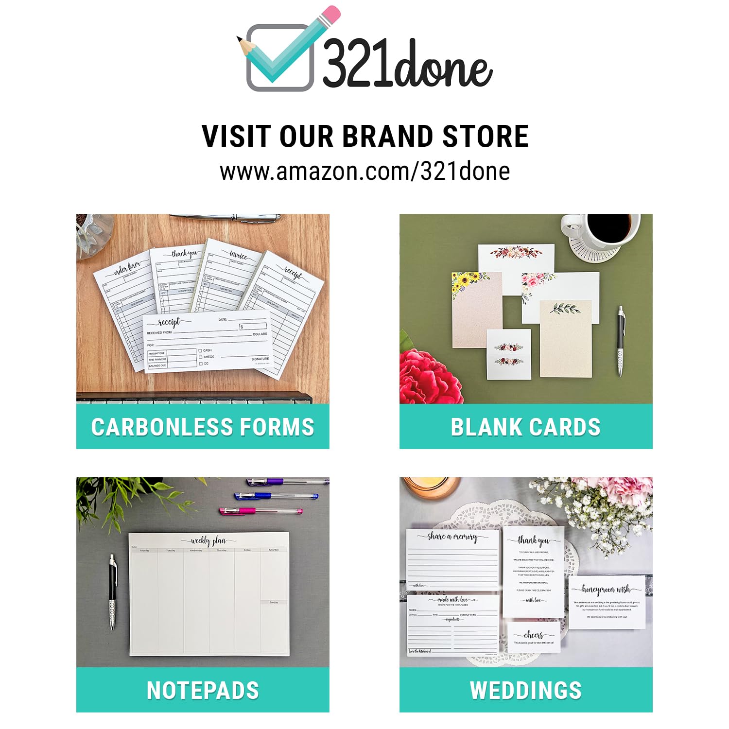 321Done Recipe Cards with From the Kitchen Of (Set of 50) 4x6 - Black and White Modern Minimalist  Large Double-Sided for Weddings  Bridal Shower - Made in USA