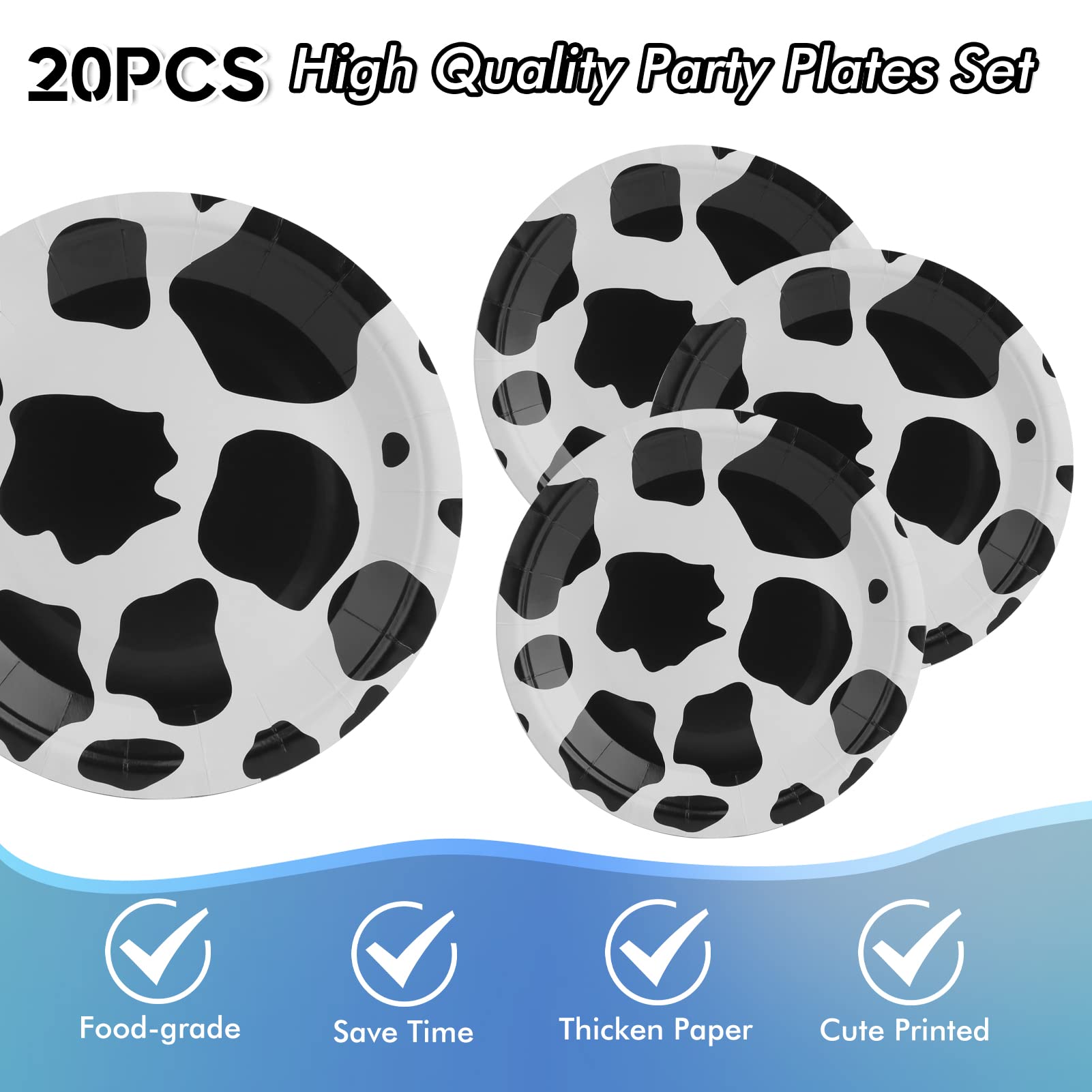 Juhap Cow Birthday Party Supplies - Farm Cow Print Birthday Party Tableware Includes 20 Party Plates  20 Napkins and 1 Tablecloth Perfect for Cow Farm Theme Birthday Parties Decorations