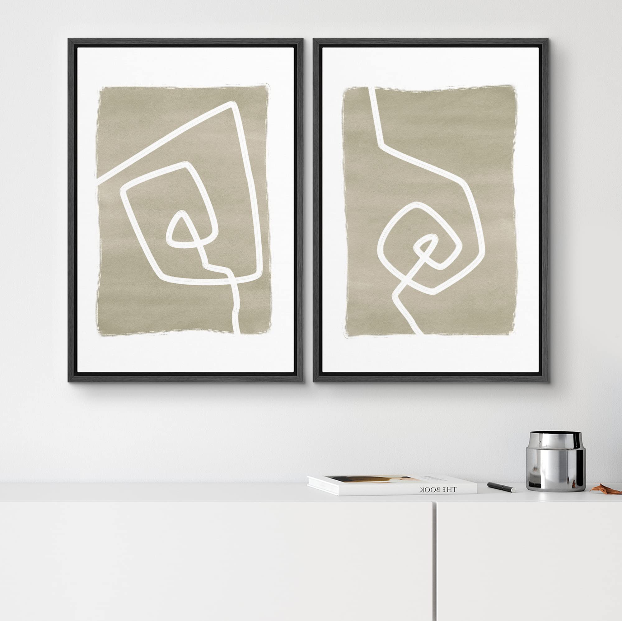 SIGNWIN Framed Wall Art Print Set Angular White Lines Over Dark Blue Background Abstract Swirly Digital Art Modern Art Mid-Century Modern Expressive for Living Room  Bedroom  Office - 24''x36''x2 Black