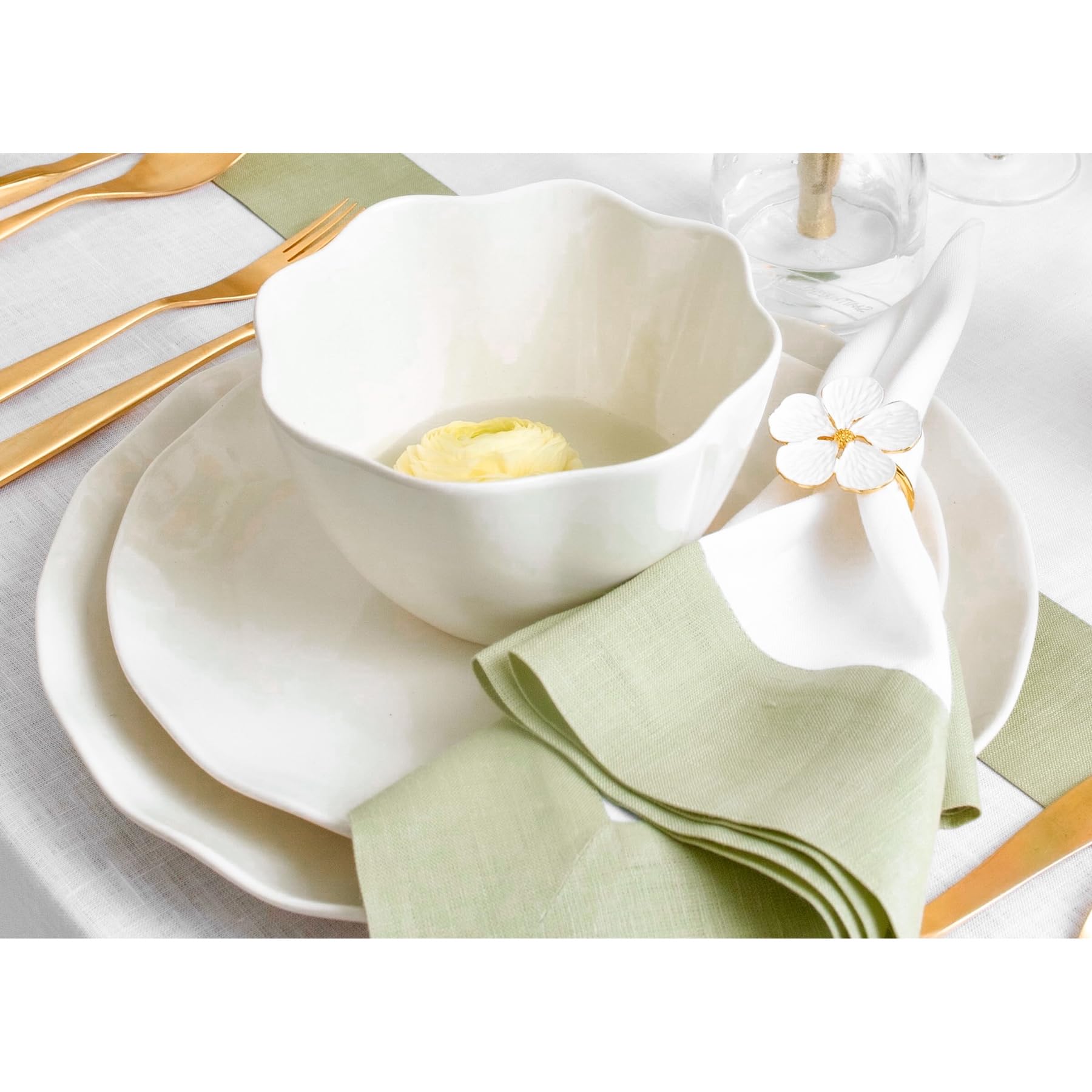 Solino Home Linen Dinner Napkins 20 X 20 Inch - 100% Pure Linen Sage Green And White Cloth Napkins Set Of 4 For Spring, Easter -