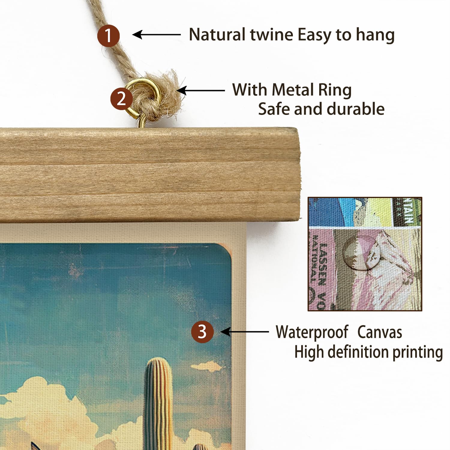Xiaoaika Vintage Saguaro National Park Travel Poster With Wooden Scroll Frame - Living Room, Bedroom, Home, Office Retro Art Pri