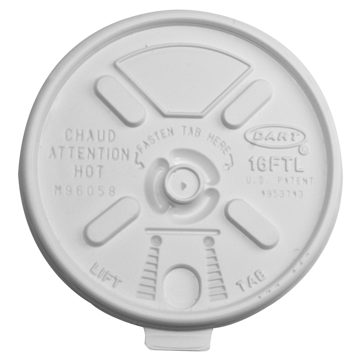 Dart 16Ftl Vented Foam Lids For 16-24 Oz Foam Cups, Lift N' Lock Lid
