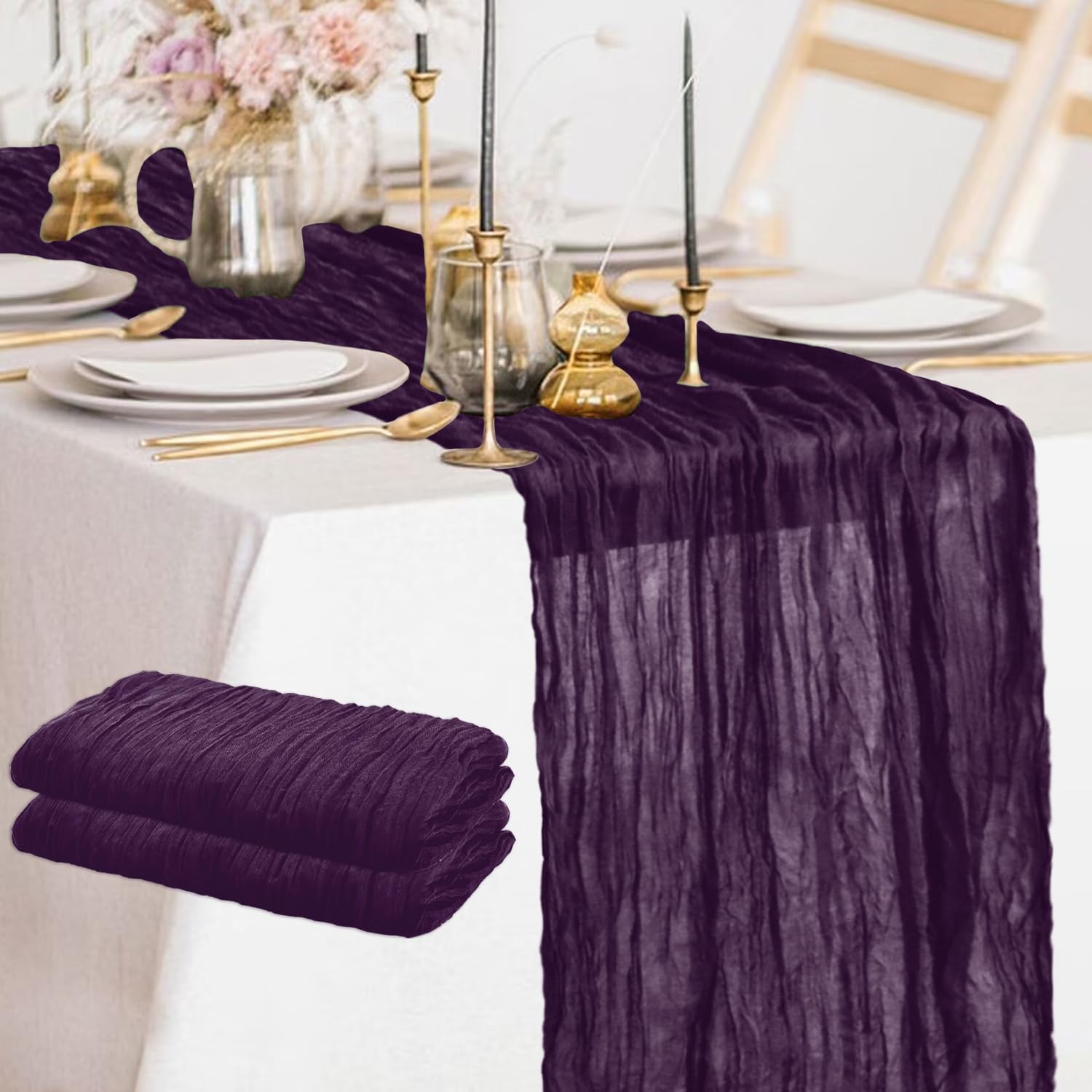 Fanproms Cheesecloth Table Runner Purple 10Ft 2 Pack Boho Gauze Table Runners For Halloween Party Rustic Cheese Cloth Table Runn