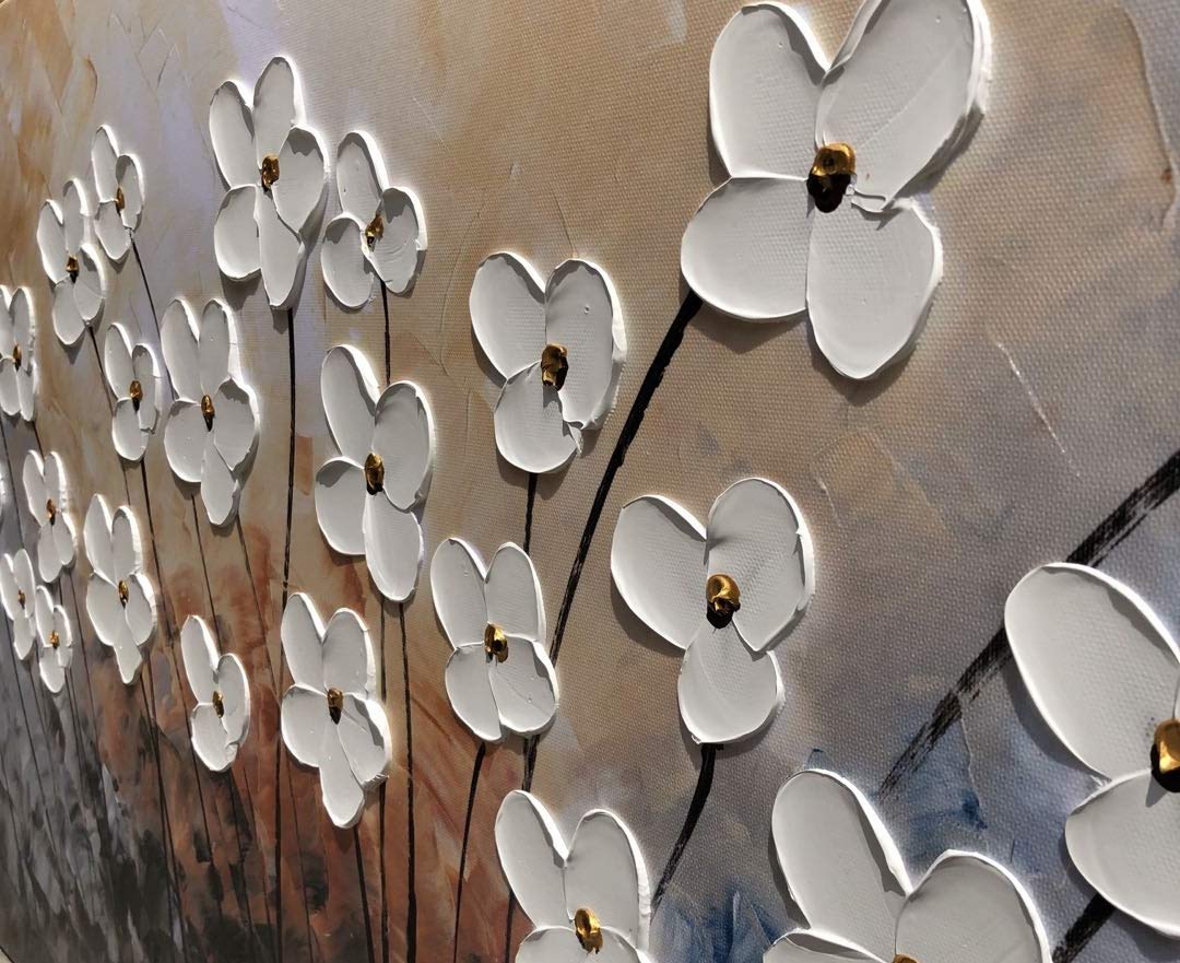 Yihui Arts Flower Canvas Wall Art With 3D Hand Painted Textured Modern Large Oil Painting Contemprary Aesthetic Floral Pictures