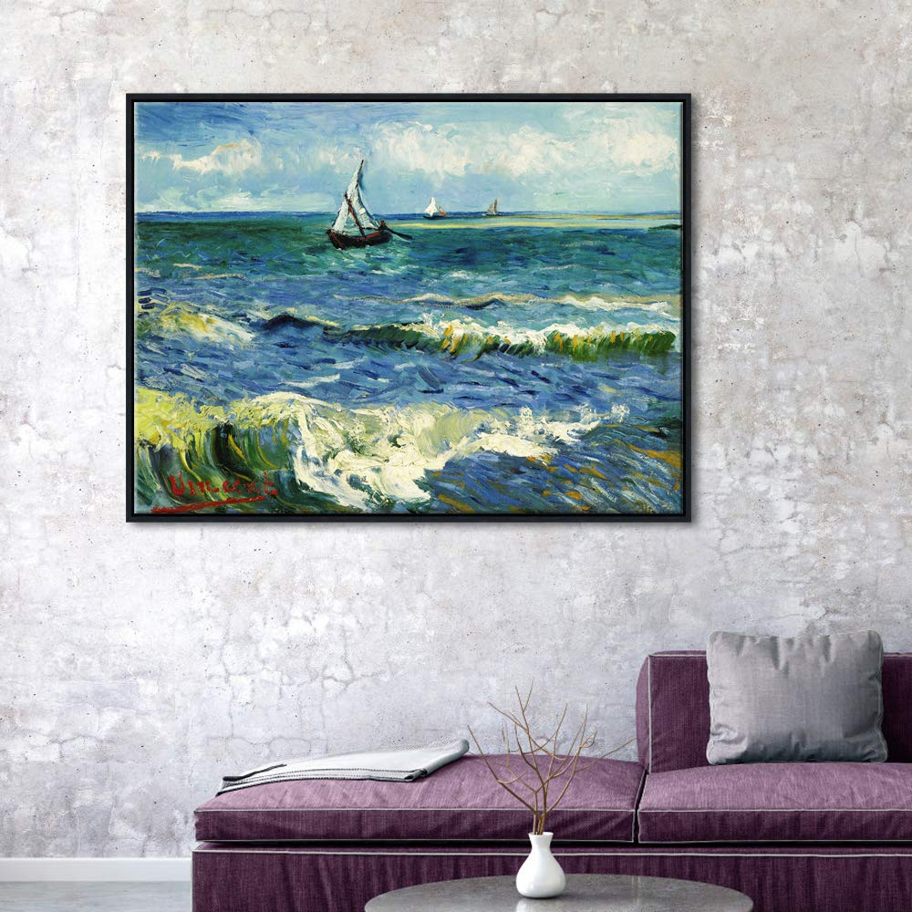 Wieco Art Framed Art Prints Seascape At Saintes Maries By Vincent Van Gogh Modern Canvas Prints Sea Pictures On Canvas Wall Art