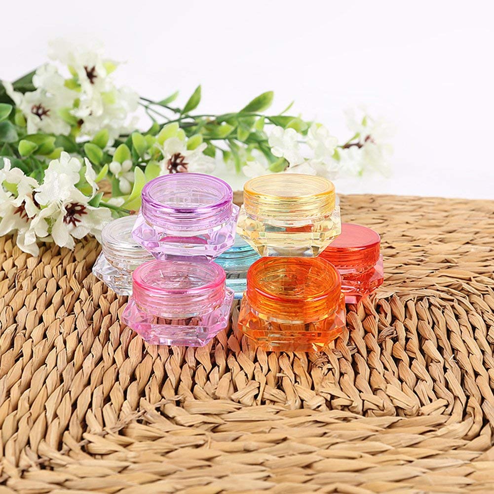 Healthcom 50 Pcs 5 Gram/5 ML Cosmetic Sample Empty Container Plastic Clear Cosmetic Pot Jars with Lids Diamond-shape Makeup Jars Bottles for Eye Shadow Nails Powder Jewelry Mix-Color