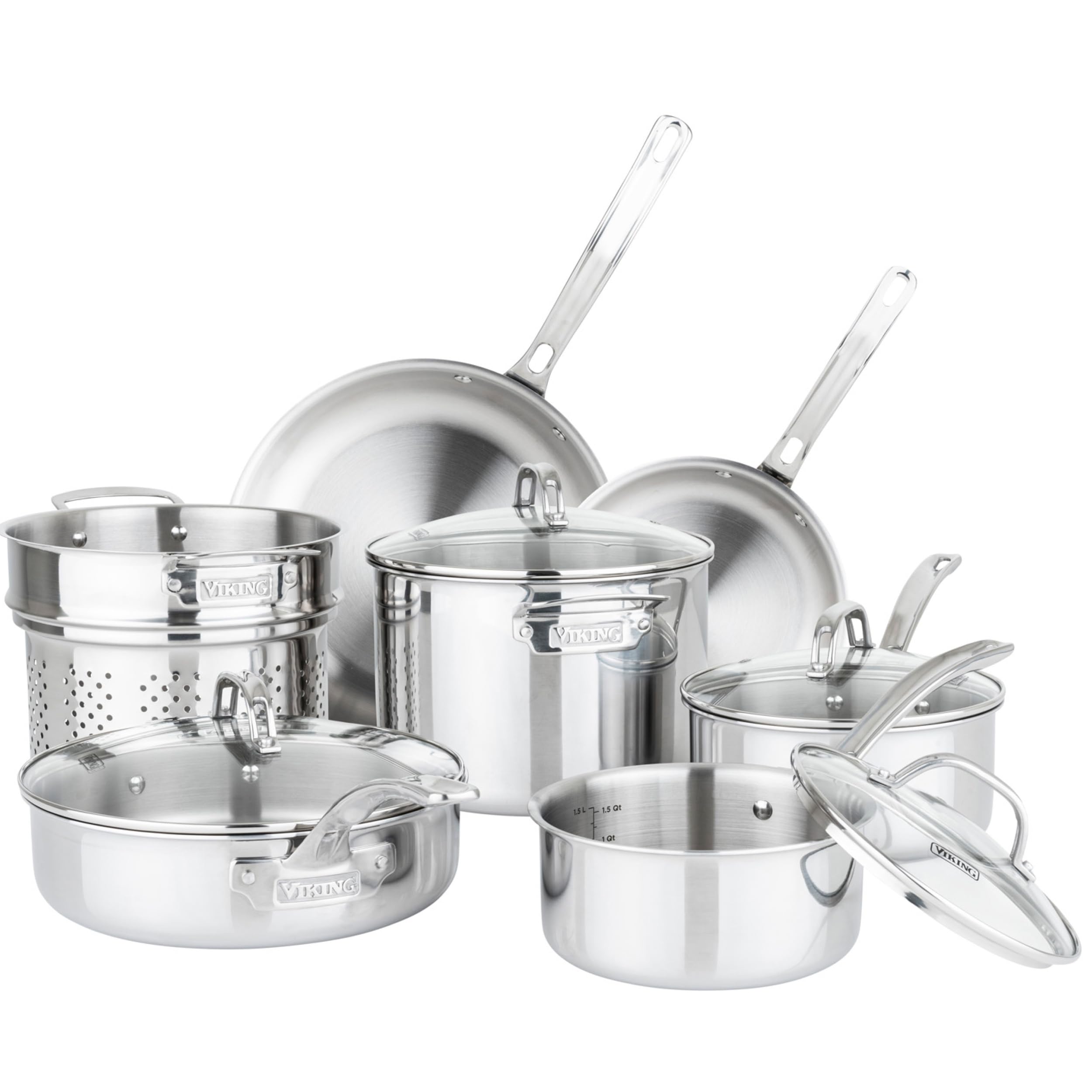 Viking Artisan 3Ply Stainless Steel 11Piece Cookware Set with Vented Glass Lids, Fry Pans, Saucepans, Saute Pan, Stock Pot wit