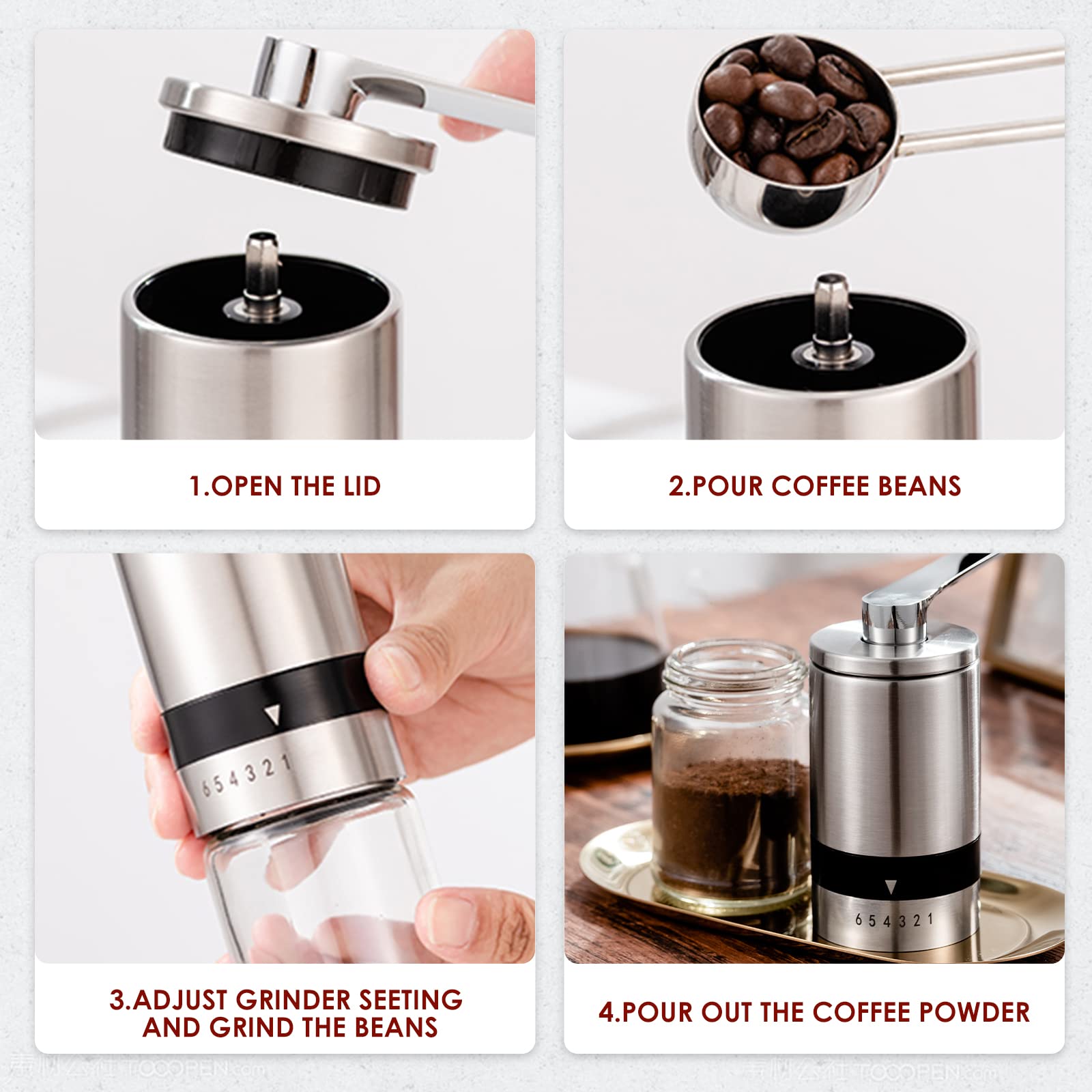 Koyatti Manual Coffee Grinder Stainless Steel With Conical Ceramic Burrs,6 Adjustable Setting,Portable Vintage Hand Coffee Bean