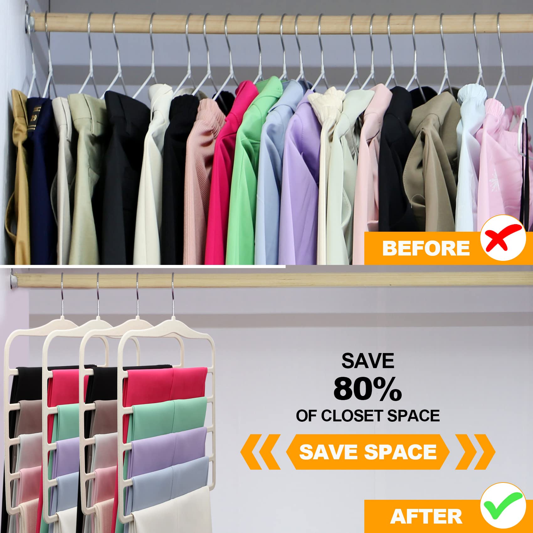 Closet Organizers And Storage,5 Pack Velvet Pants-Hangers-Space-Saving,Non Silp 5 Tier Organization-And-Storage Clothes-Hanger F