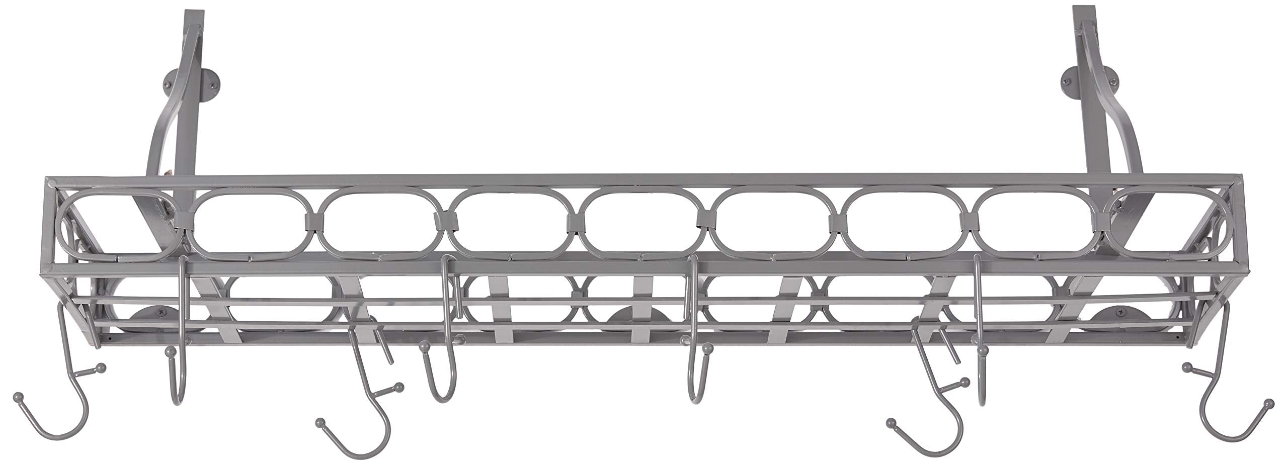 Medium Gauge Wall-Mount Bookshelf Pot Rack With 8 Hooks