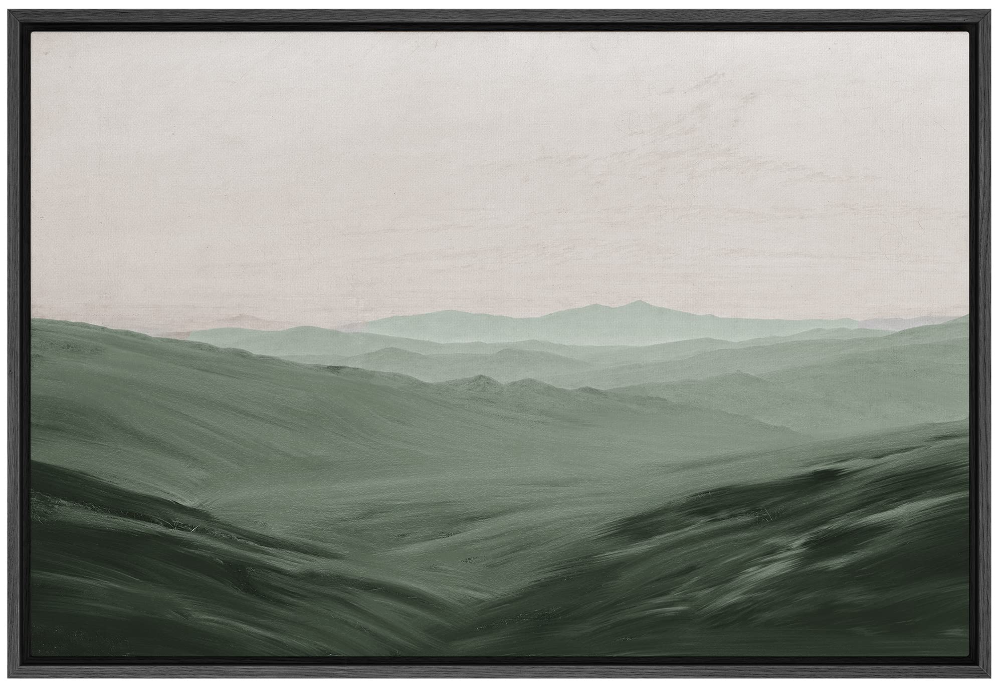 Signford Framed Canvas Wall Art Monochromatic Green Mountains And Valleys Landscape Wilderness Oil Painting Impressionism Tradit