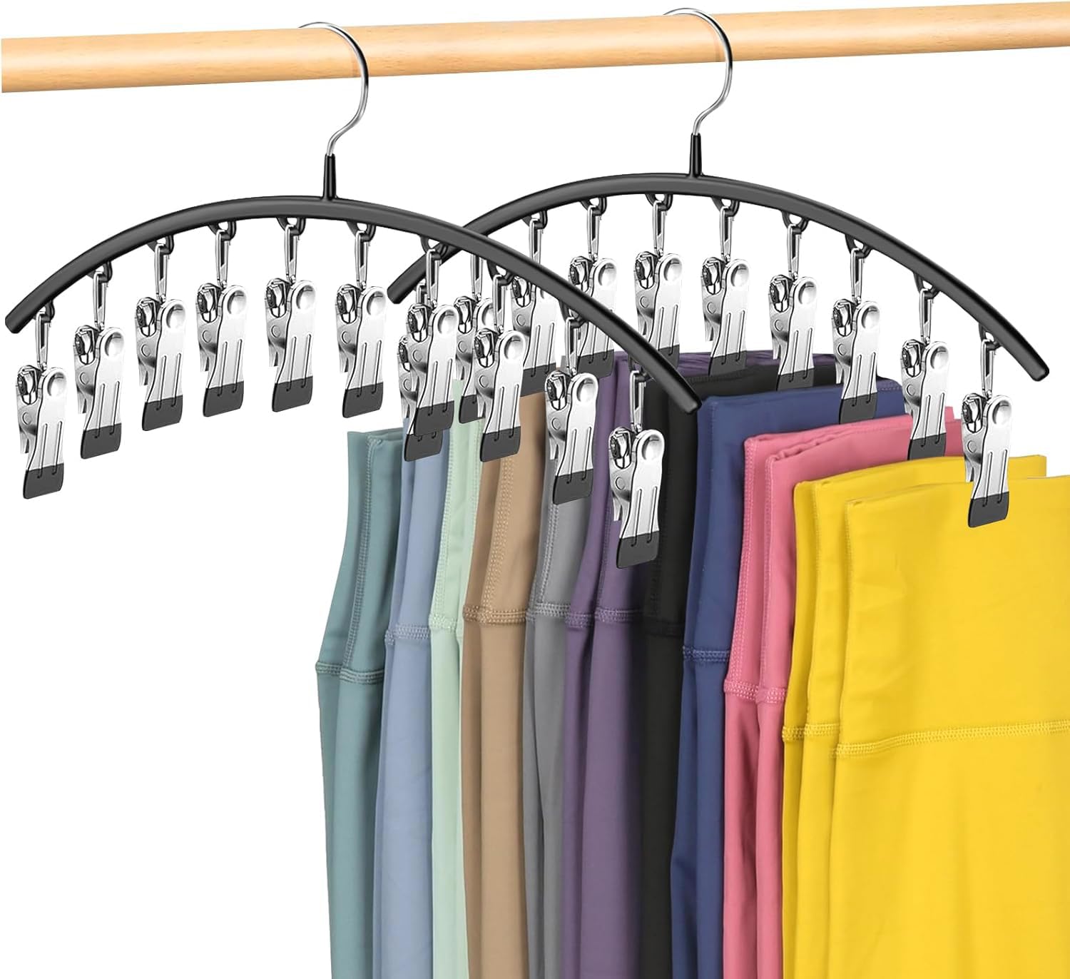 Legging Organizer For Closet,Pants Hangers, Metal Yoga Pants Hangers 2 Pack W/10 Clips, Space Saving Hanging Closet Organizer W/