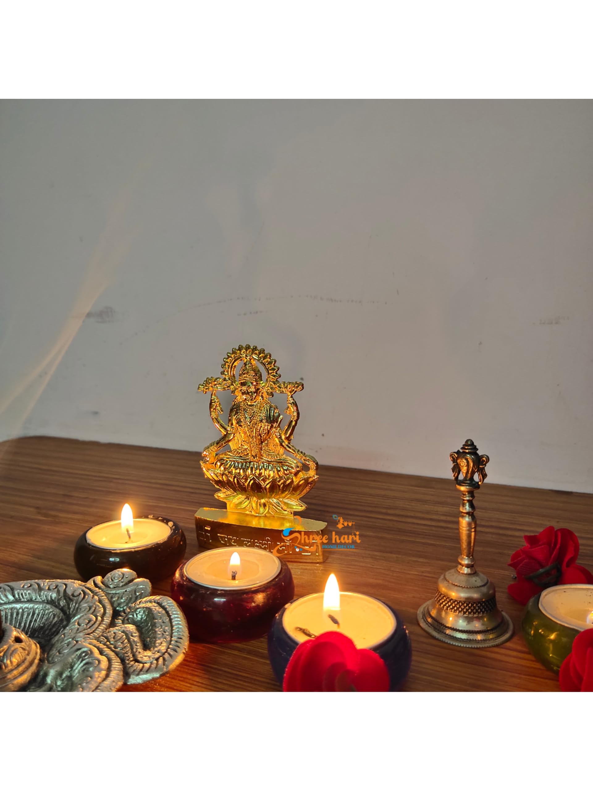 Shree Hari Home Decor Handicraft Metal Laxmi Ganesha Gold Antique Finish Pujan Set Auspicious Indian Art Statues Luxmi Ganesh Id