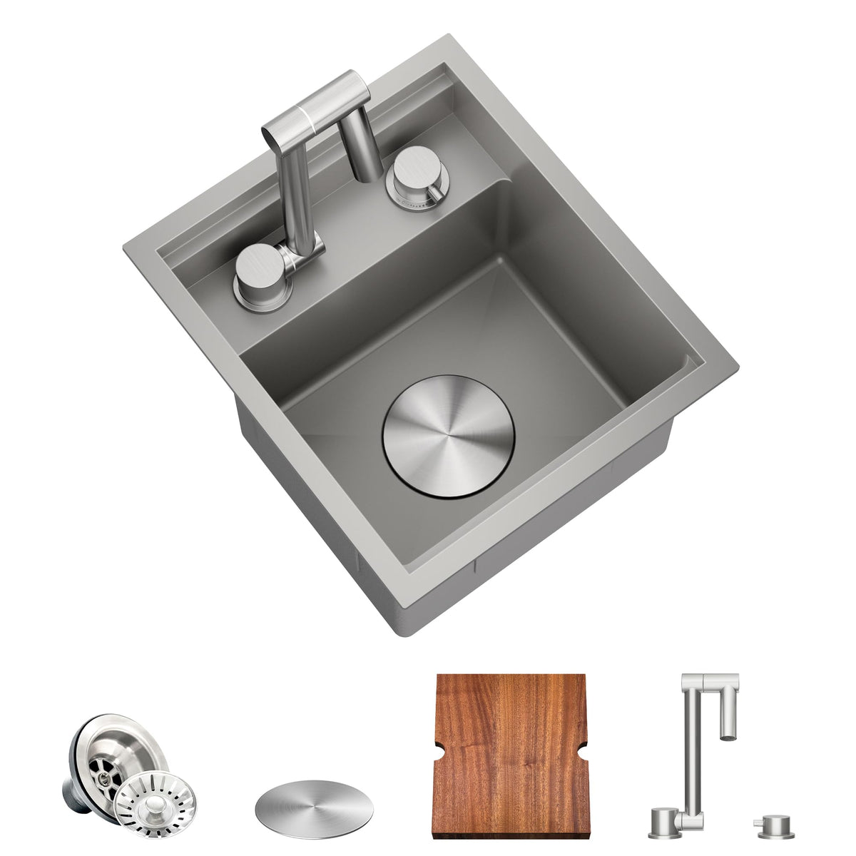 Torva Rv Kitchen Sink, 13 X 15 X 9 Inch Undermount Bar Sink 16 Gauge Stainless Steel Single Bowl Sink With Faucet Cutting Board,