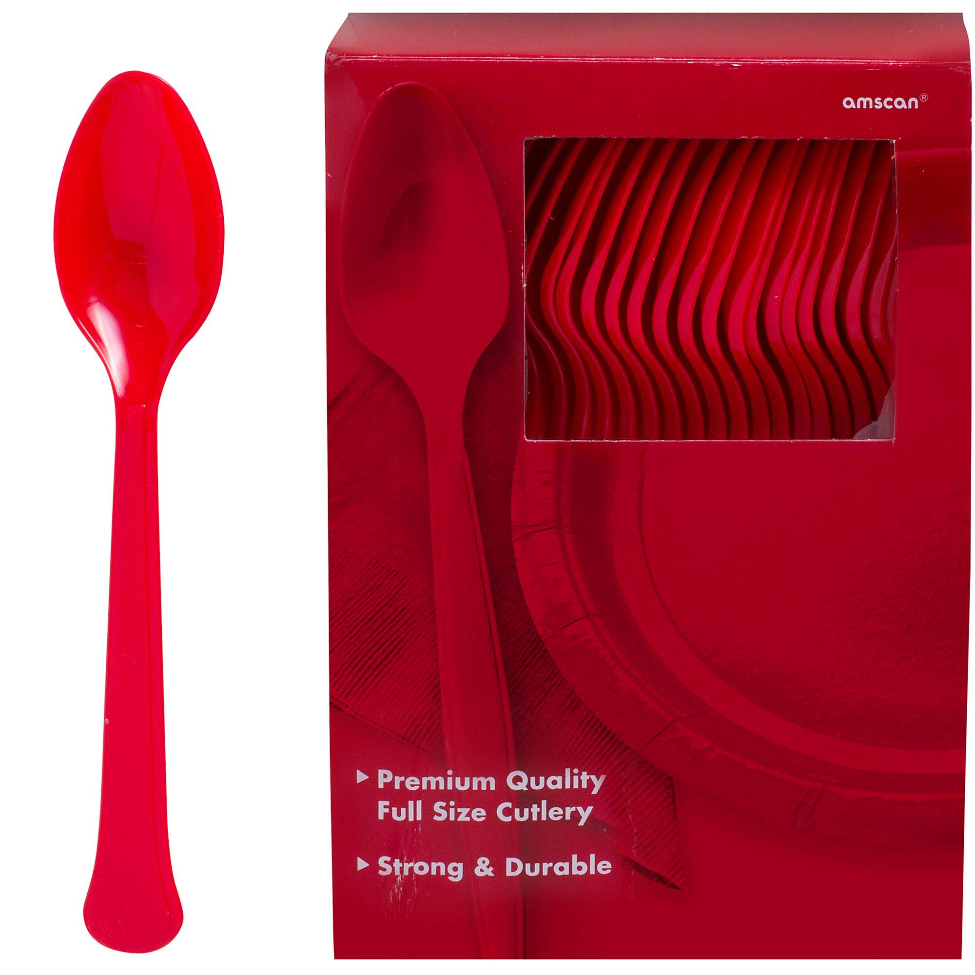 Amscan Ami 43601.40 Apple Red Plastic Spoons Big Party Pack, 100 Ct., 7.3'' X 5''