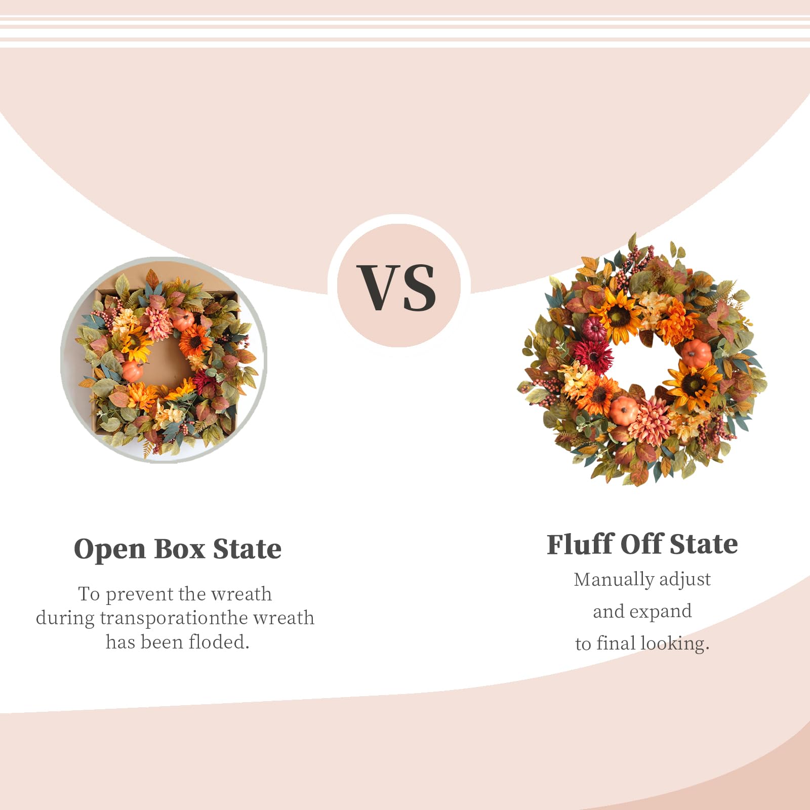 Bibelot 24 Inch Sunflower Pumpkin Fall Wreath for Front Door - Artificial Grapevine Harvest Decor with Dahlias & Hydrangeas, Tha