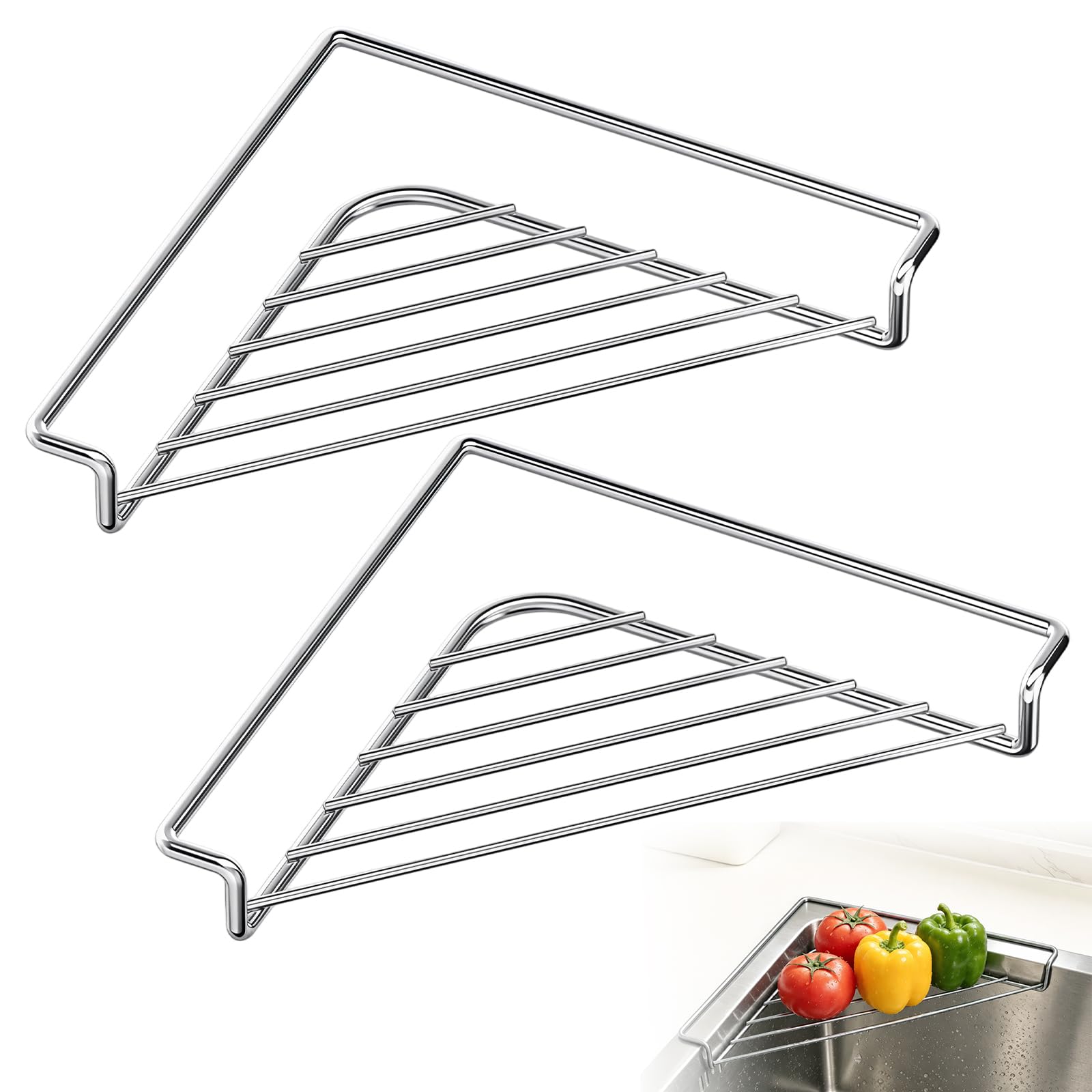 Stainless Steel Sink Corner Organizer,Triangle Sink Dish Drying Rack,2 Pack