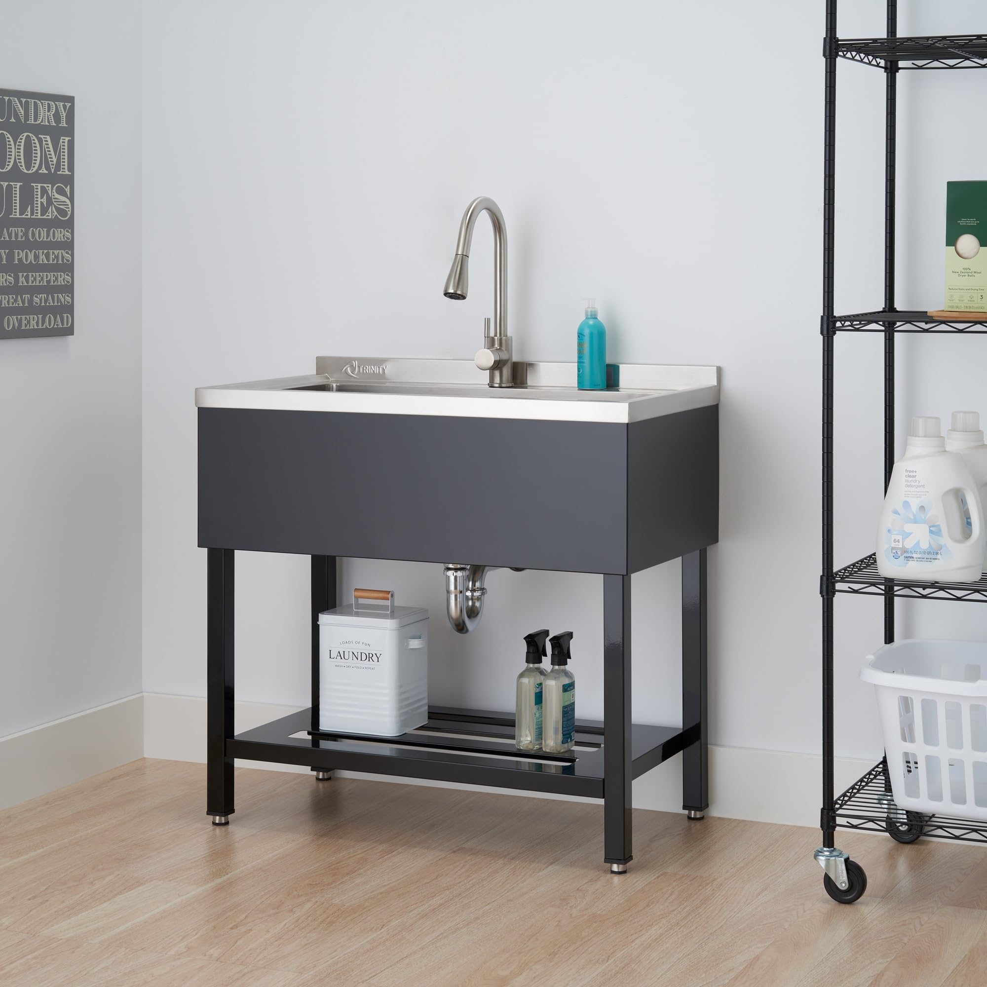 Trinity Thapbk-0323 Stainless Steel Freestanding Single Bowl Utility Sink For Garage, Laundry Room, And Commercial Use, Includes
