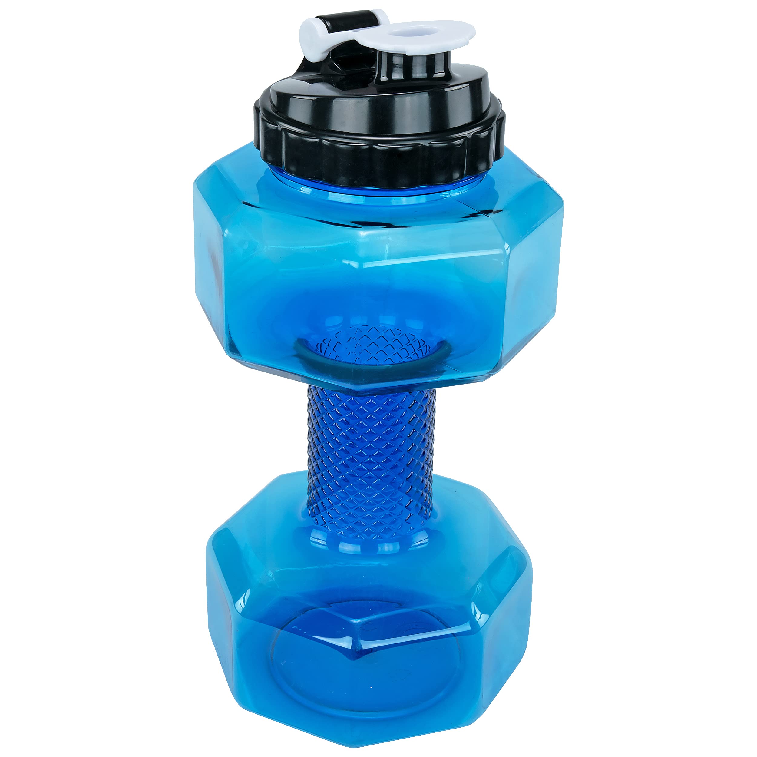 Southern Homewares 2.2L Dumbbell Shape Water Bottle Exercise Gym Fitness Sports Workout Portable See Through, Blue, 5.65'' X 5.6