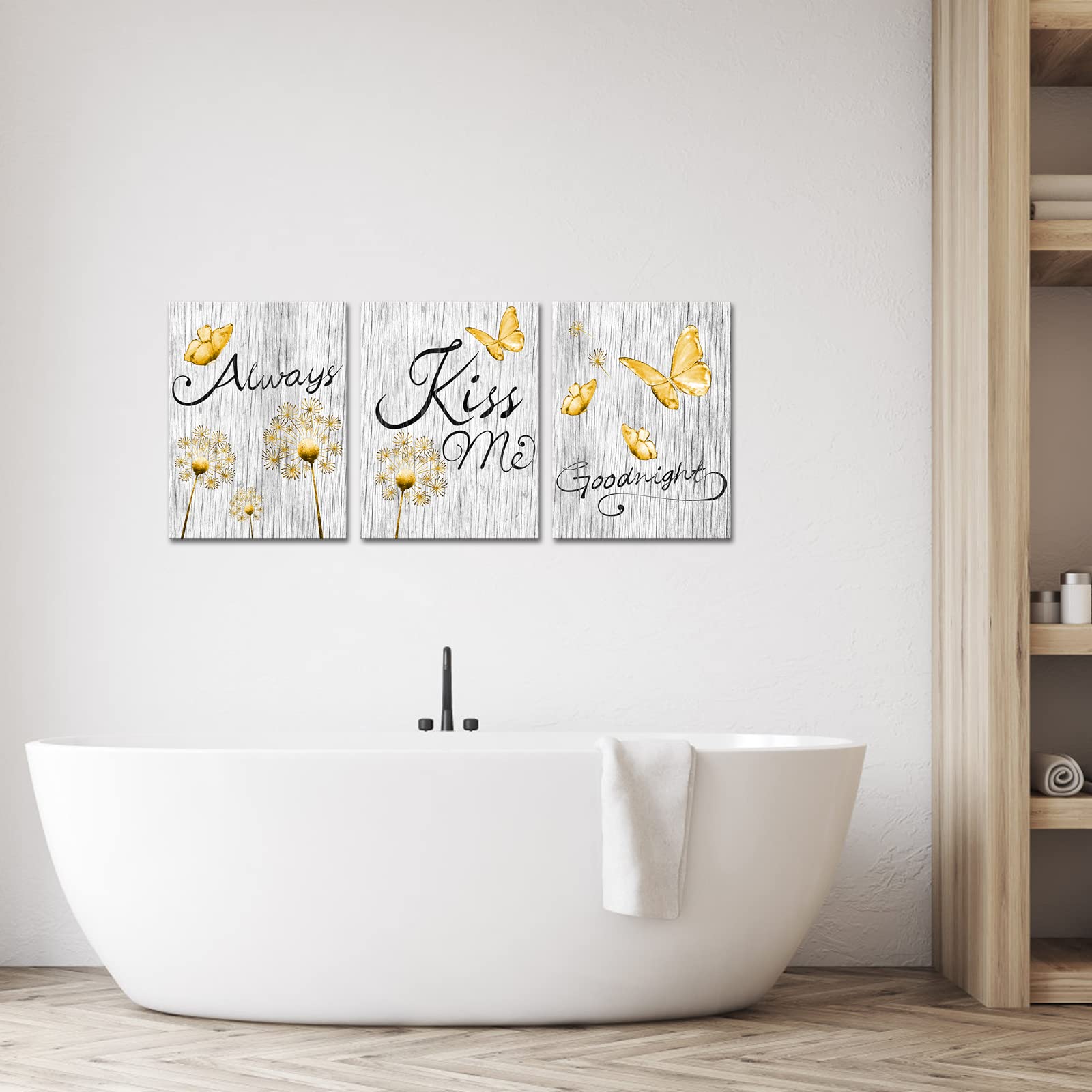 Visual Art Decor Yellow Picture For Bedroom Decor Rustic Yellow Butterfly Always Kiss Me Goodnight Sweat Words Picture Framed Ar