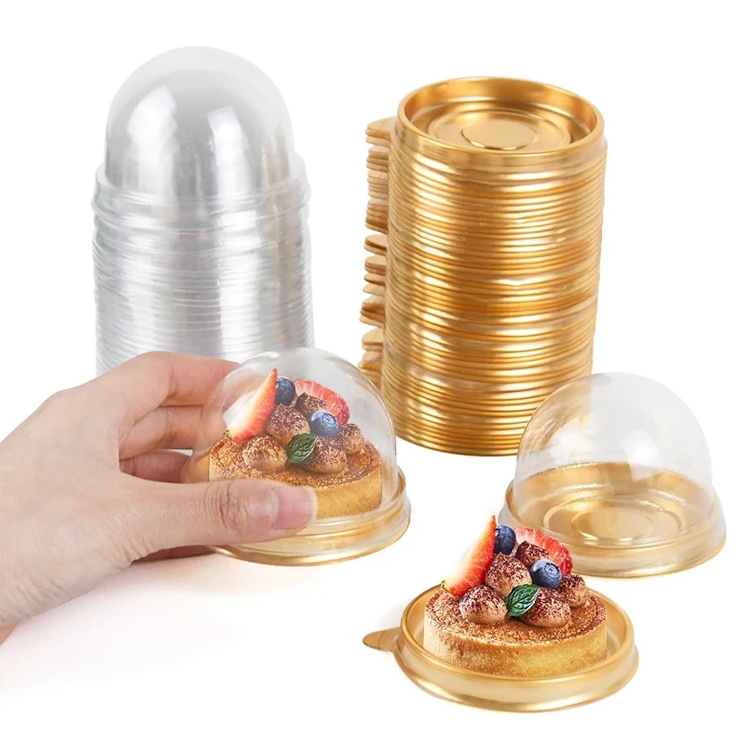 GULELAYAR 50Pcs Clear Plastic Mini Cake Box with Dome Lids, Mini Muffin Container Box Mooncake Dome Box Pastry Baking Packaging 