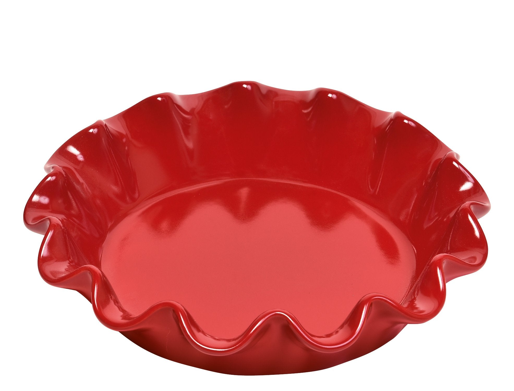 Emile Henry Made In France Ruffled Pie Dish 10.5'' X2.5'', 10.5'' By 2.5'', Burgundy Red