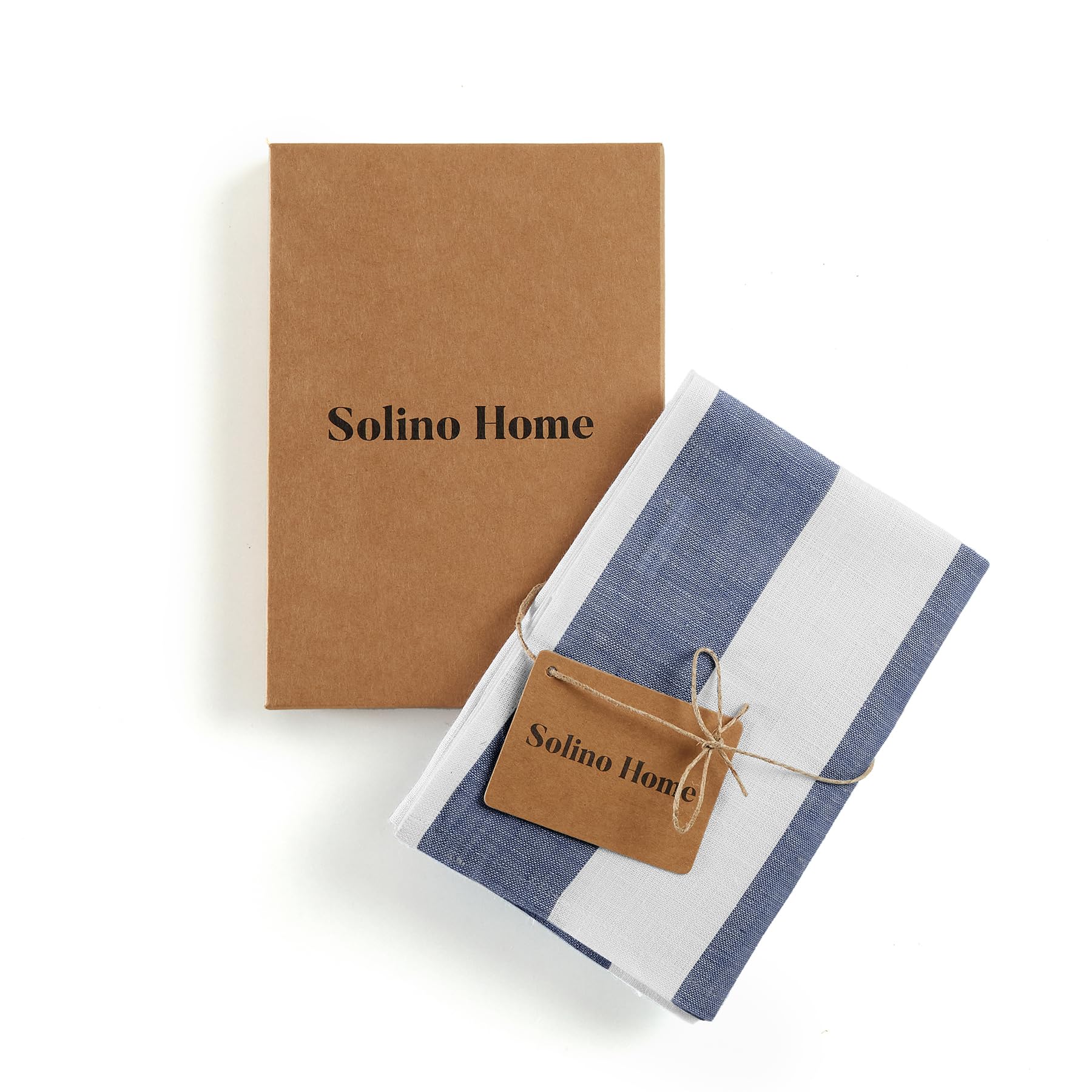 Solino Home Linen Kitchen Towels Set Of 2 - Navy And White 17 X 26 Inch - 100% Pure Linen Cabana Stripe Kitchen/Tea Towels - Mac