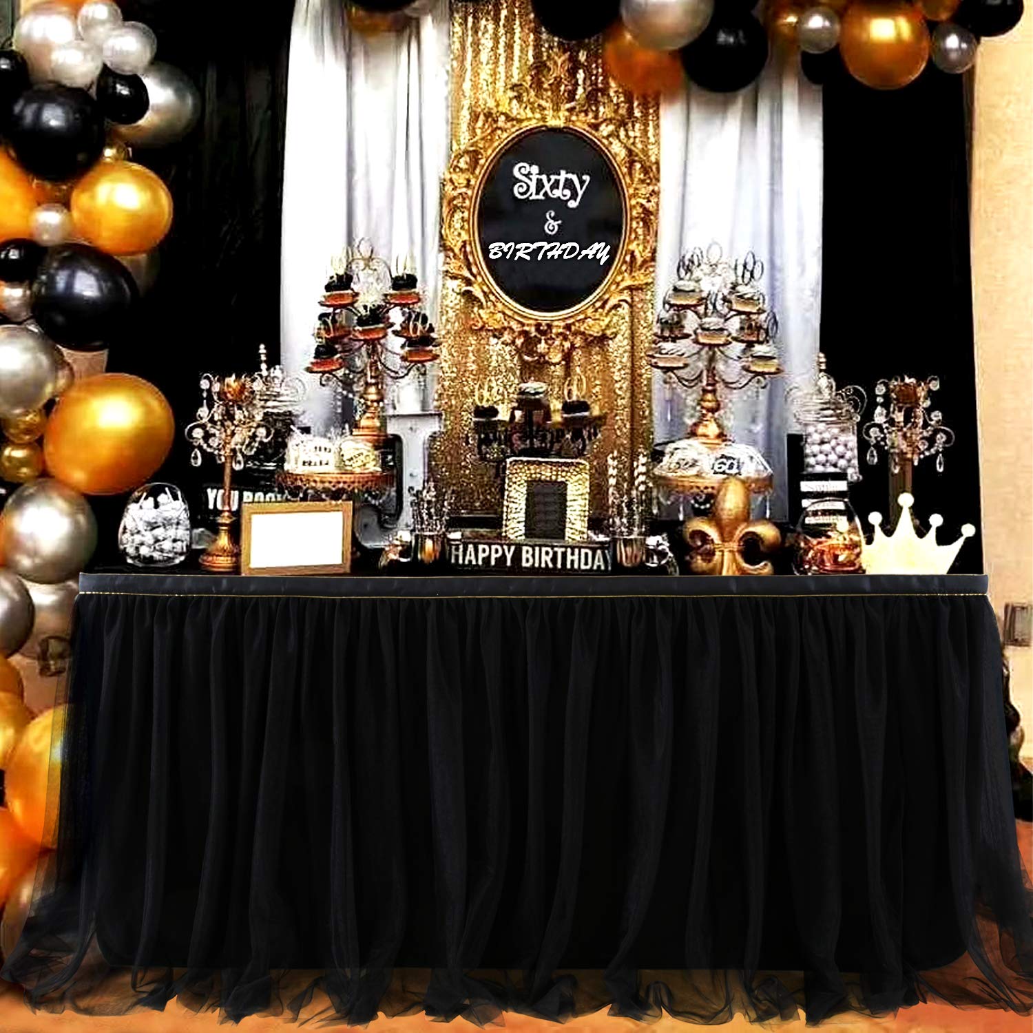 Suppromo 14 Black Tutu Table Skirt For Parties Ruffle Tulle Table Skirt For Black Gold Theme Birthday Party Graduation Wedding B