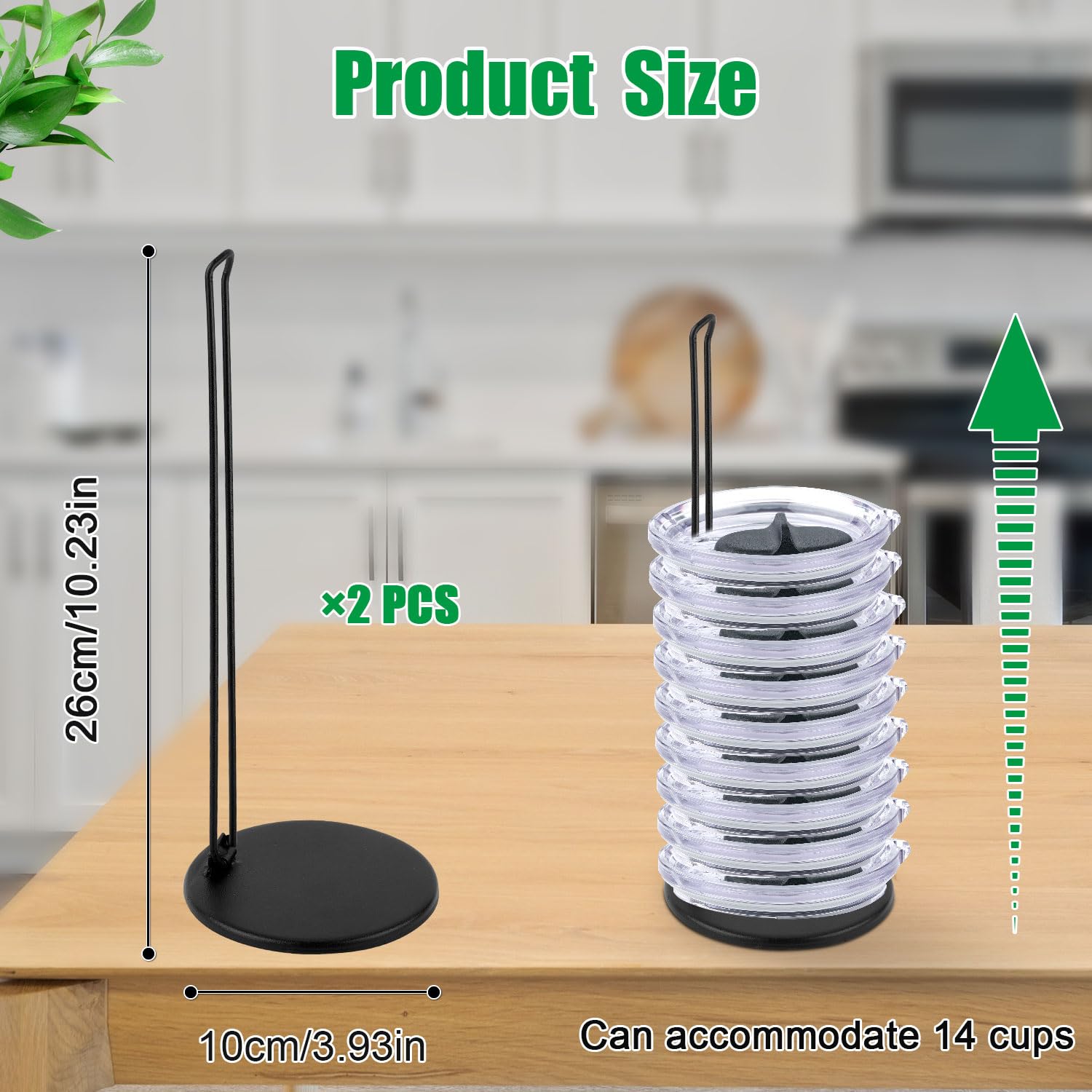 Peutier 2Pcs Tumbler Lid Organizers, Stackable Space-Saving Water Bottle Lid Rack Holder Vertical Storage Up To 14 Lids For Kitc