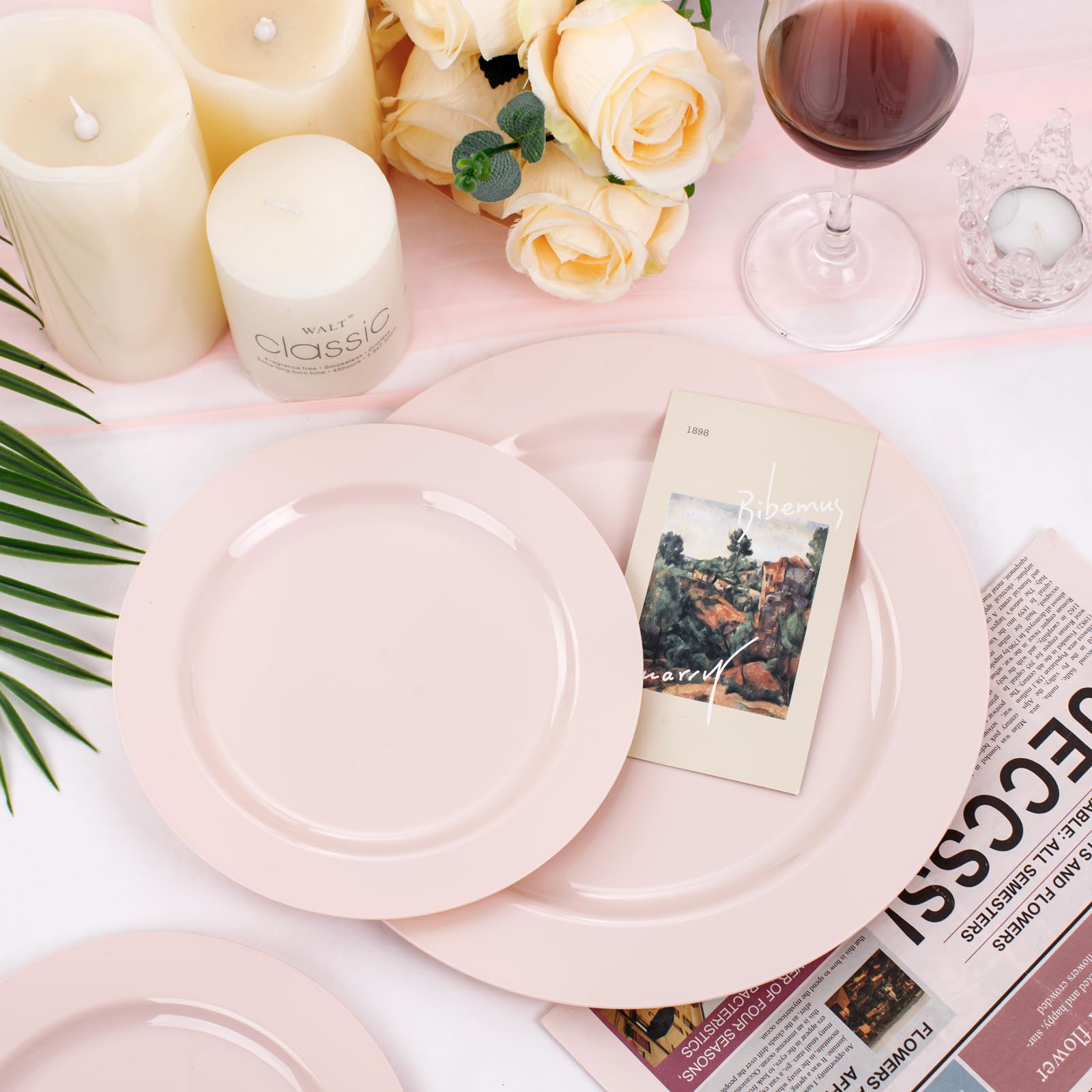 Flowercat 100Pcs Pink Plastic Plates - Heavy Duty Pink Plates Disposable For Partyeaster/Wedding/Valentine'S Day - Include 50Pcs