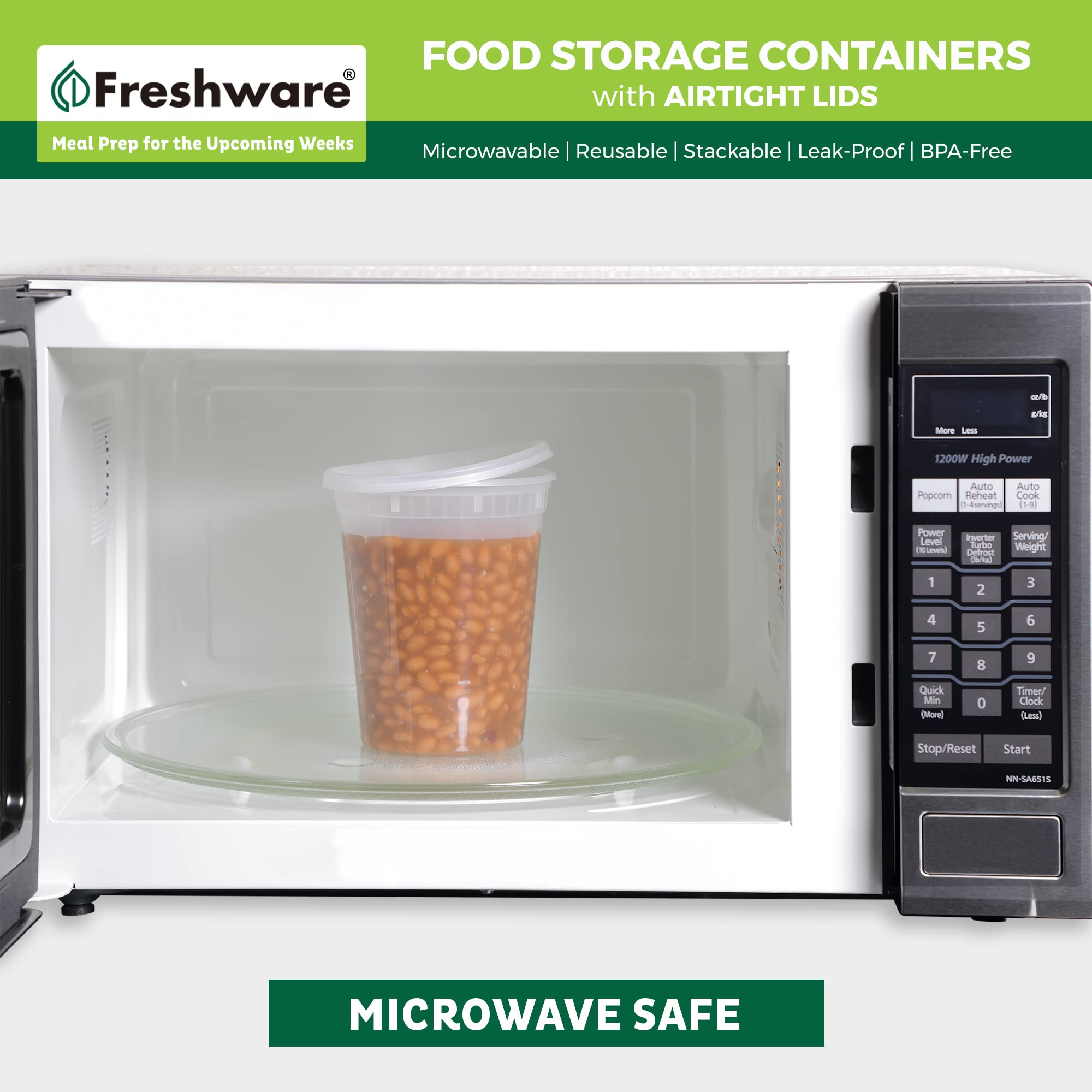 Freshware Food Storage Containers [24 Set] 32 Oz Plastic Deli Containers With Lids, Slime, Soup, Meal Prep Containers | Bpa Free