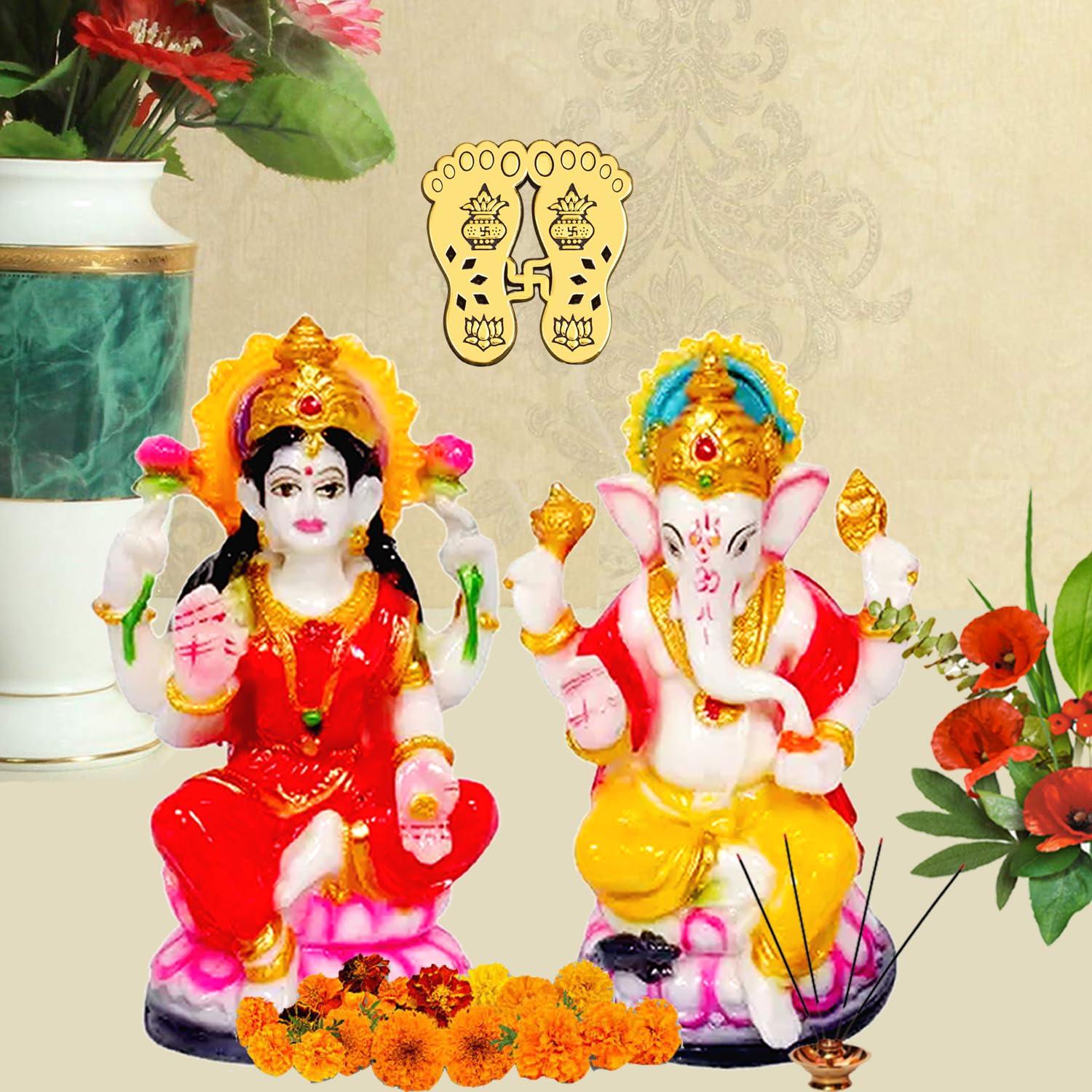 Kitlyn Laxmi Ganesh Idol, Ganesh Laxmi Murti, Laxmi Ji Feet Sticker, Lakshmi Murti, Ganesh Idol For Home Dcor, Laxmi Ganesh Vast