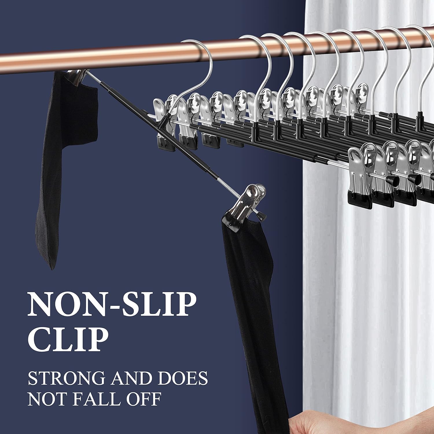 Hwajan Pants Hangers With Clips 60 Pack Adjustable Skirt Hangers For Women Non-Slip Trousers Hanger For Jeans Clothes Hangers Fo