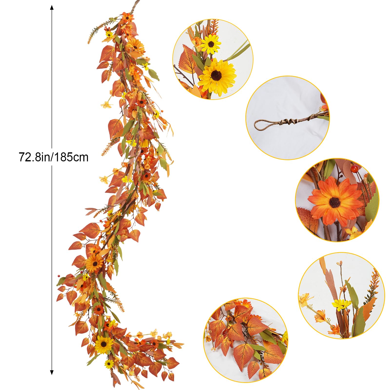 HUAESIN Fall Decor 6FT Fall Garland Autumn Eucalyptus Maple Leaves Harvest Festival Thanksgiving Christmas Hanging Flower Garlan