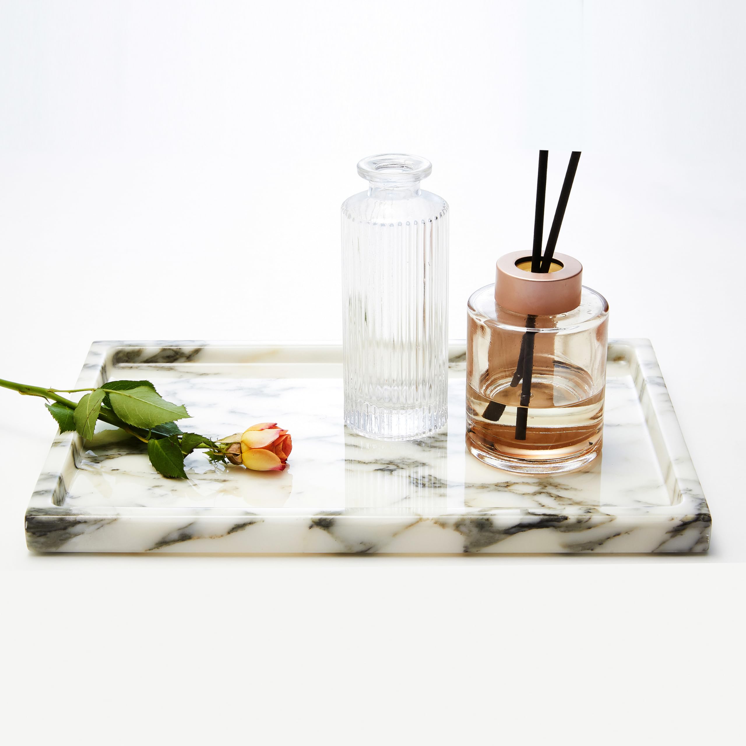 Lys&Lyx Natural Marble Vanity Tray: Genuine Stone Storage Tray For Home Decor, Bathroom, Kitchen, And Dresser (Non-Resin/Non-Cer