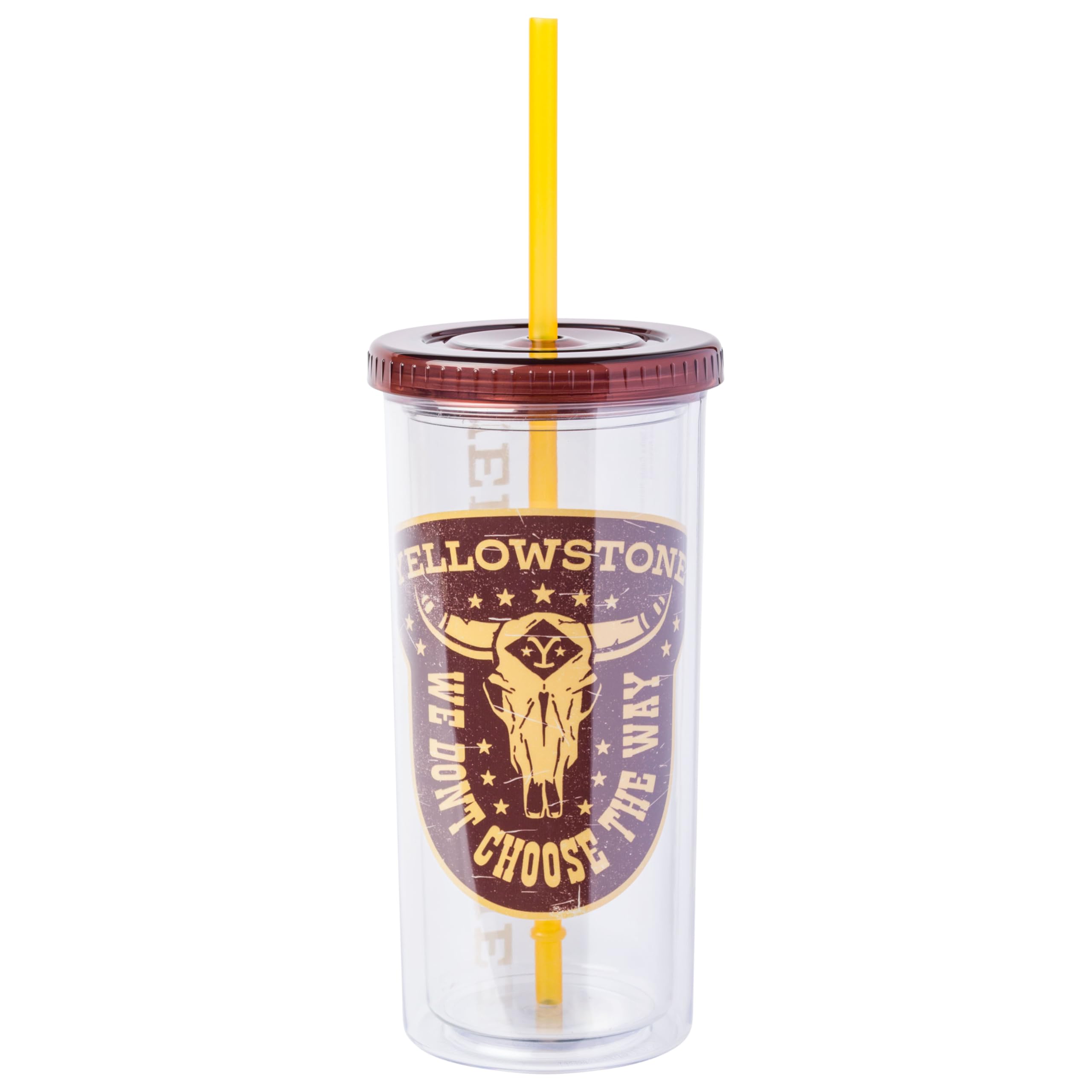 Silver Buffalo Yellowstone We Dont Choose the Way    Plastic Tall Cold Cup with Lid and Straw, 20 Ounces