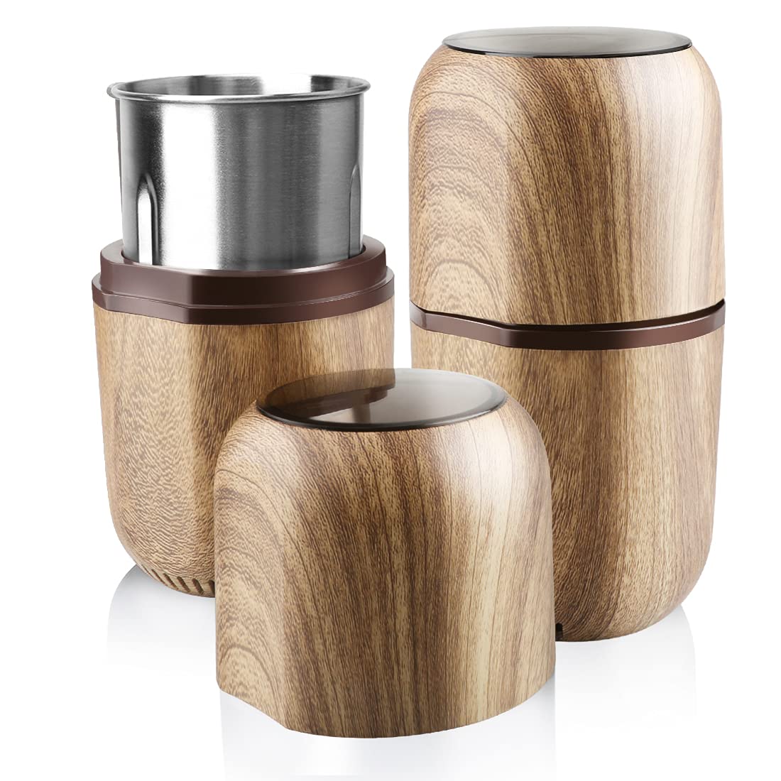 Cool Knight Herb Grinder [Large Capacity/Fast/Electric ]-Spice Herb Coffee Grinder With Pollen Catcher/- 7.5'' (Wood Grain)