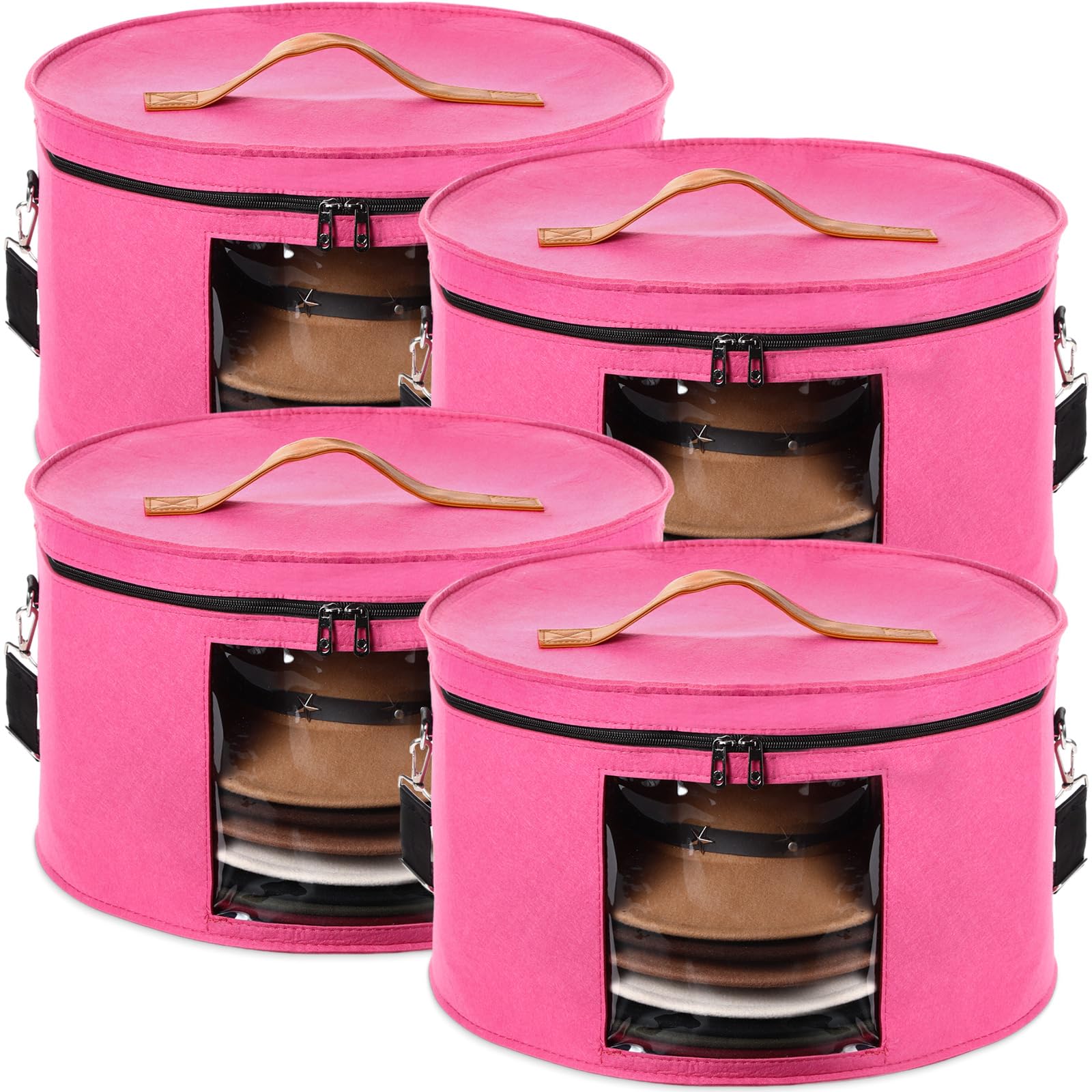Suzile 4 Pack Large Round Foldable Felt Hat Box For Women Storage 17 X 10 Inch Cowboy Hat Storage Box With Lid Closet Cowboy Hat