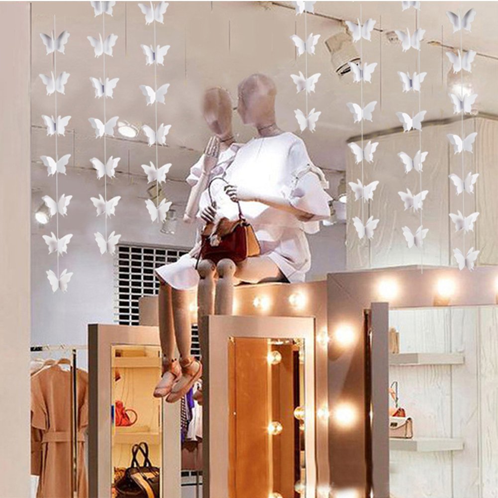 Zilue Butterfly Banner Decorative Paper Garland For Wedding Baby Shower Birthday Theme Decor 110 Inches Long Pack Of 2 Pieces Wh