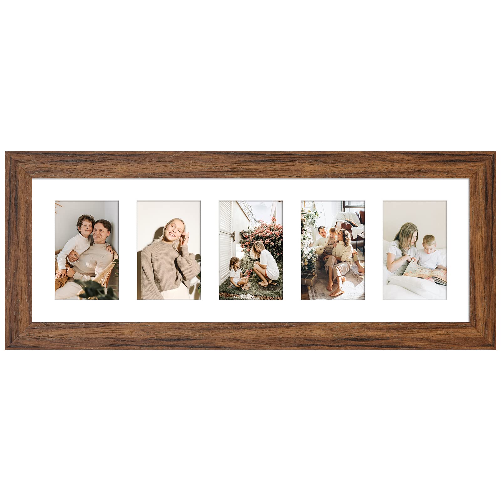 Gaevuian 8x24 Picture Frame Display 5 opening 4X6 Picture Frame Collage,Multi Photo Frame with Mat,Plexiglass,Wall or Tabletop D