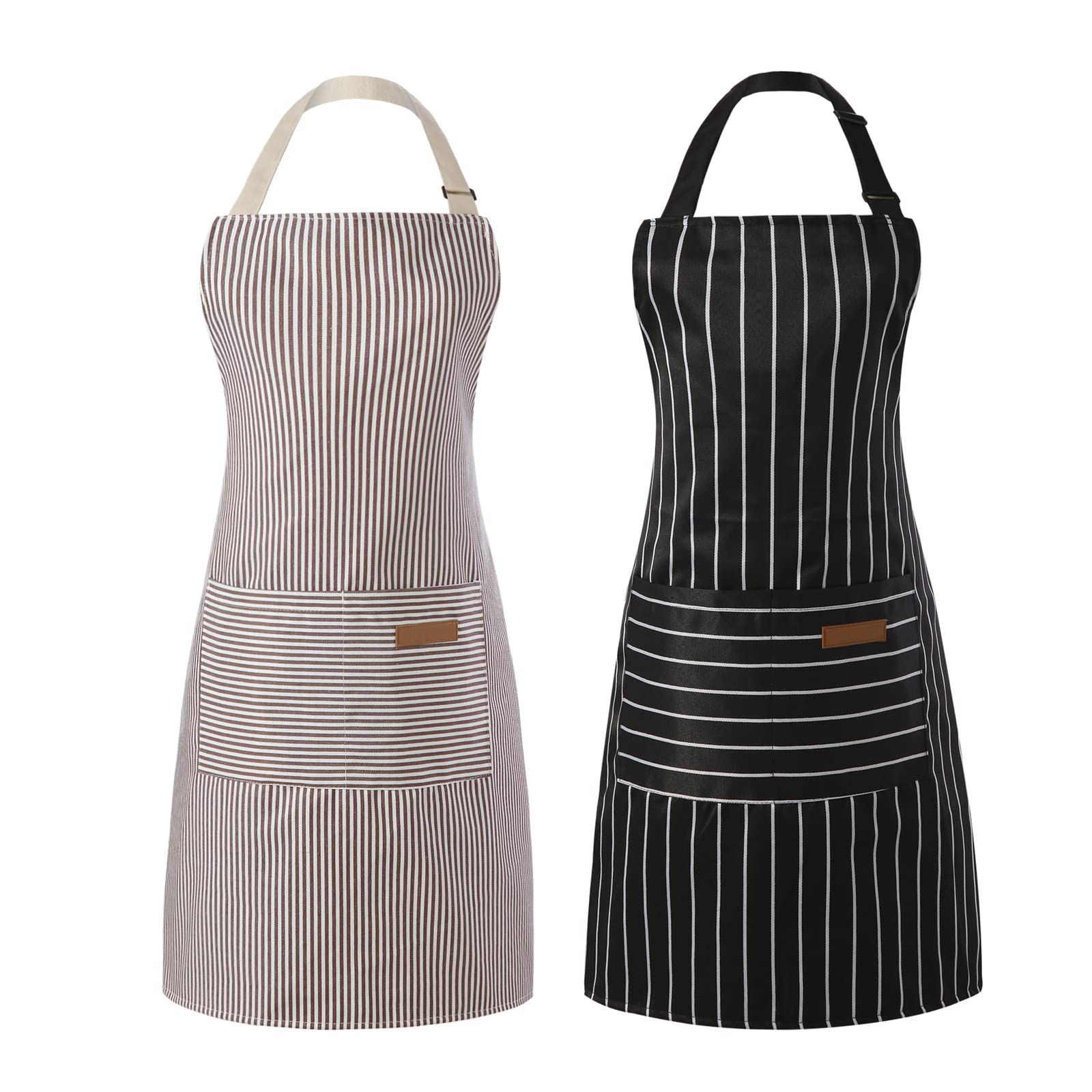 Tosewever 2 Pieces Kitchen Cooking Aprons, Cotton Polyester Blend Adjustable Bib Aprons With 2 Pockets For Women Men Chef Chef (